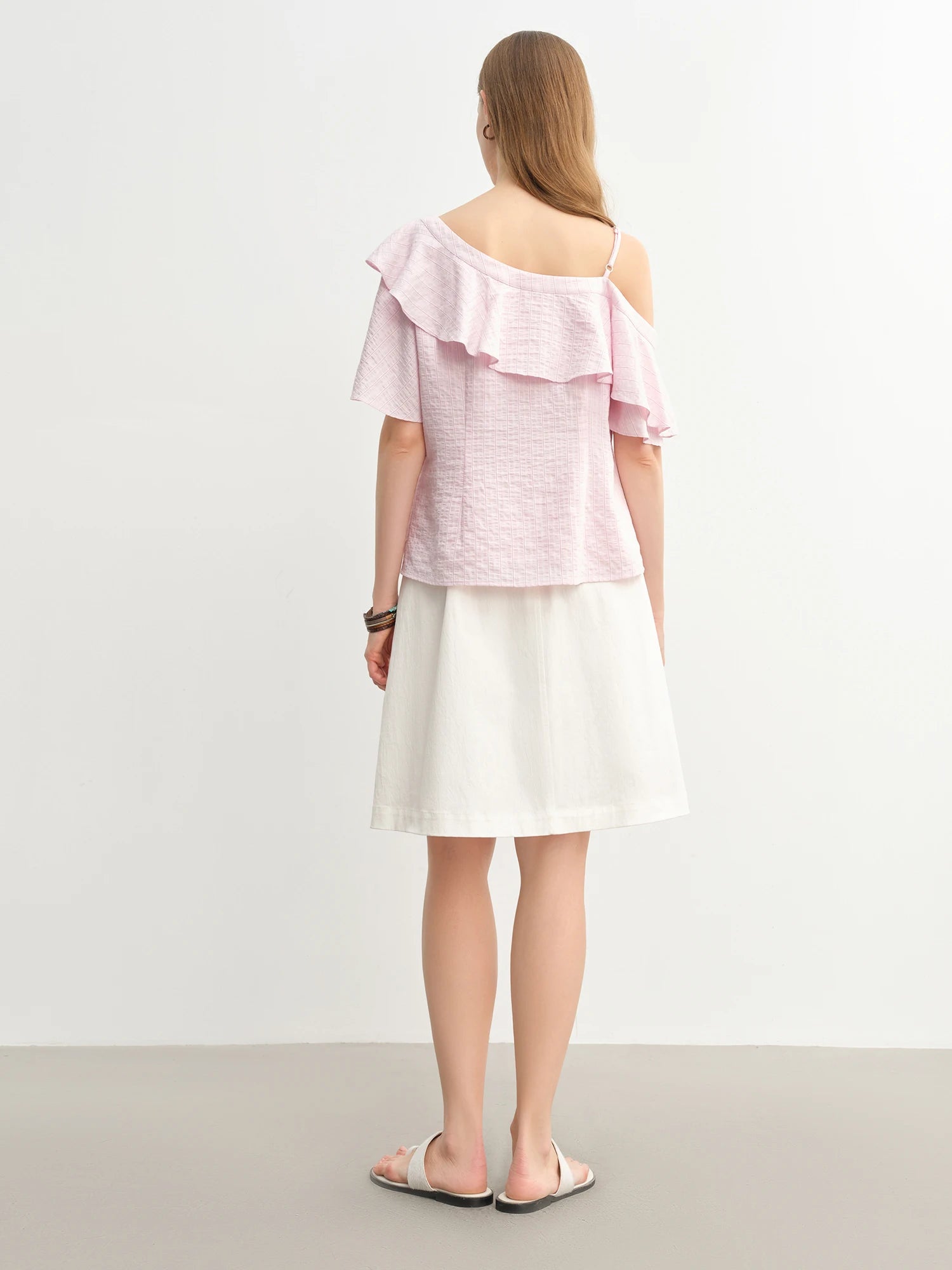 DUSHU 2025 Summer New Style Plus Size Women's Asymmetric Off-Shoulder Ruffled Shirt for Plus-Size Girls Blouses Tops 25DS82414