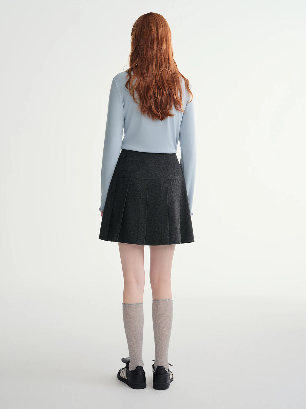 DUSHU Long Pleated Skirt Women Gray Solid Simple Basics 2025 Autumn and Winter High Waist A-line Mini Skirt Korean Style