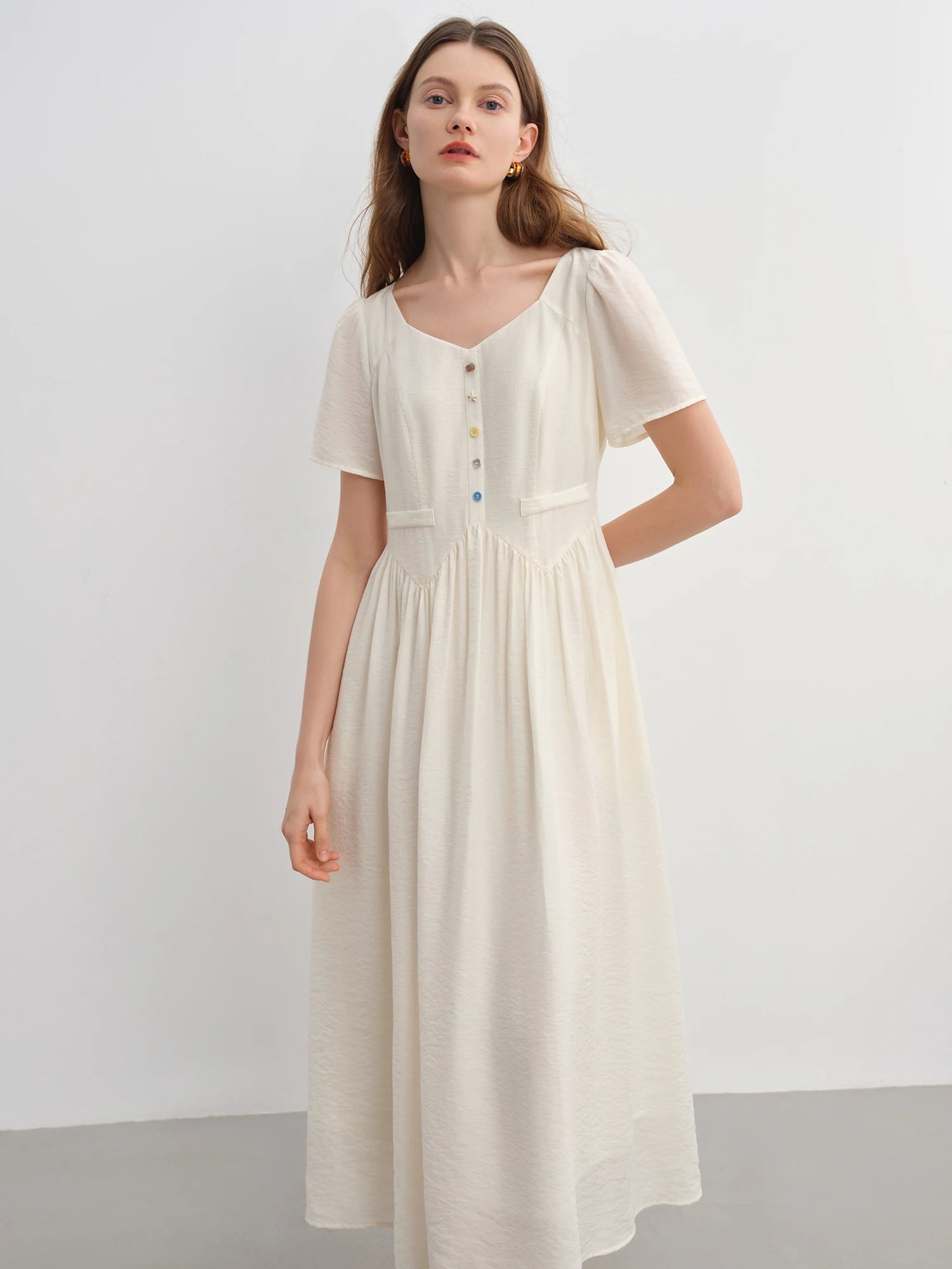 DUSHU Plus Size Women's Sea Salt & White Sand Holiday Style Colorful Button Dress Elegant Summer Long Dress 25DS82942