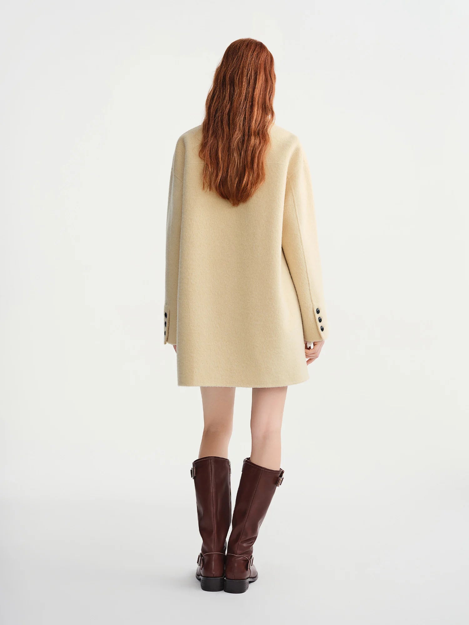 DUSHU 2025 Women's Contrast Color Double Breasted Wool Coat Winter Warm Double Faced Tweed Overcoat Elegant Loose Fit Outerwear