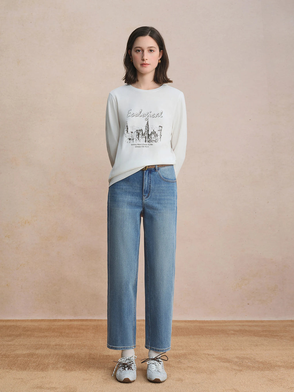 DUSHU Plus-Size Perfectly Stretchy Jeans Slimming Straight Leg with Flared Cone Shape Fall 2025 Fashionable 25DS83172+25DS83196