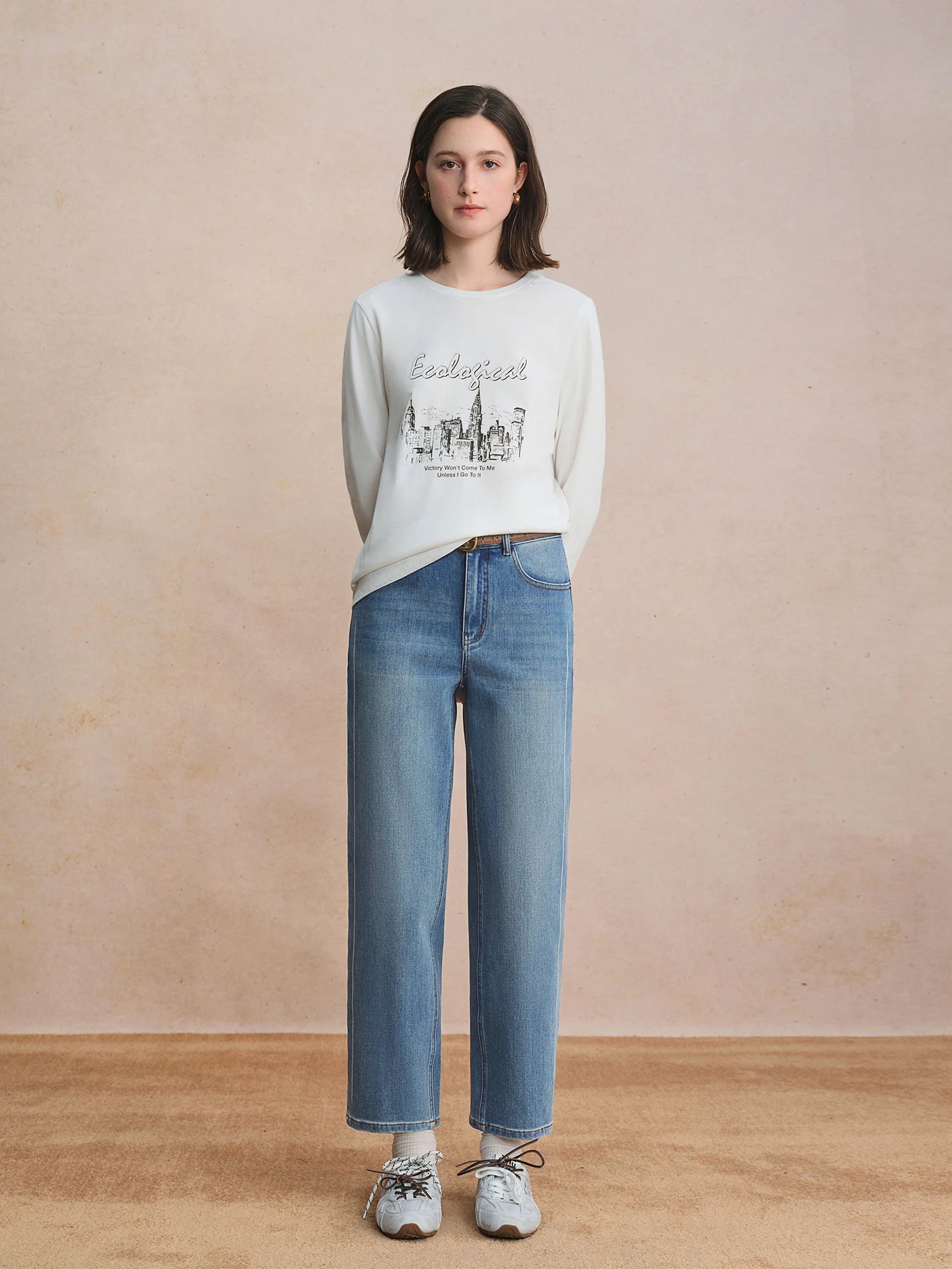 DUSHU Plus-Size Perfectly Stretchy Jeans Slimming Straight Leg with Flared Cone Shape Fall 2025 Fashionable 25DS83172+25DS83196