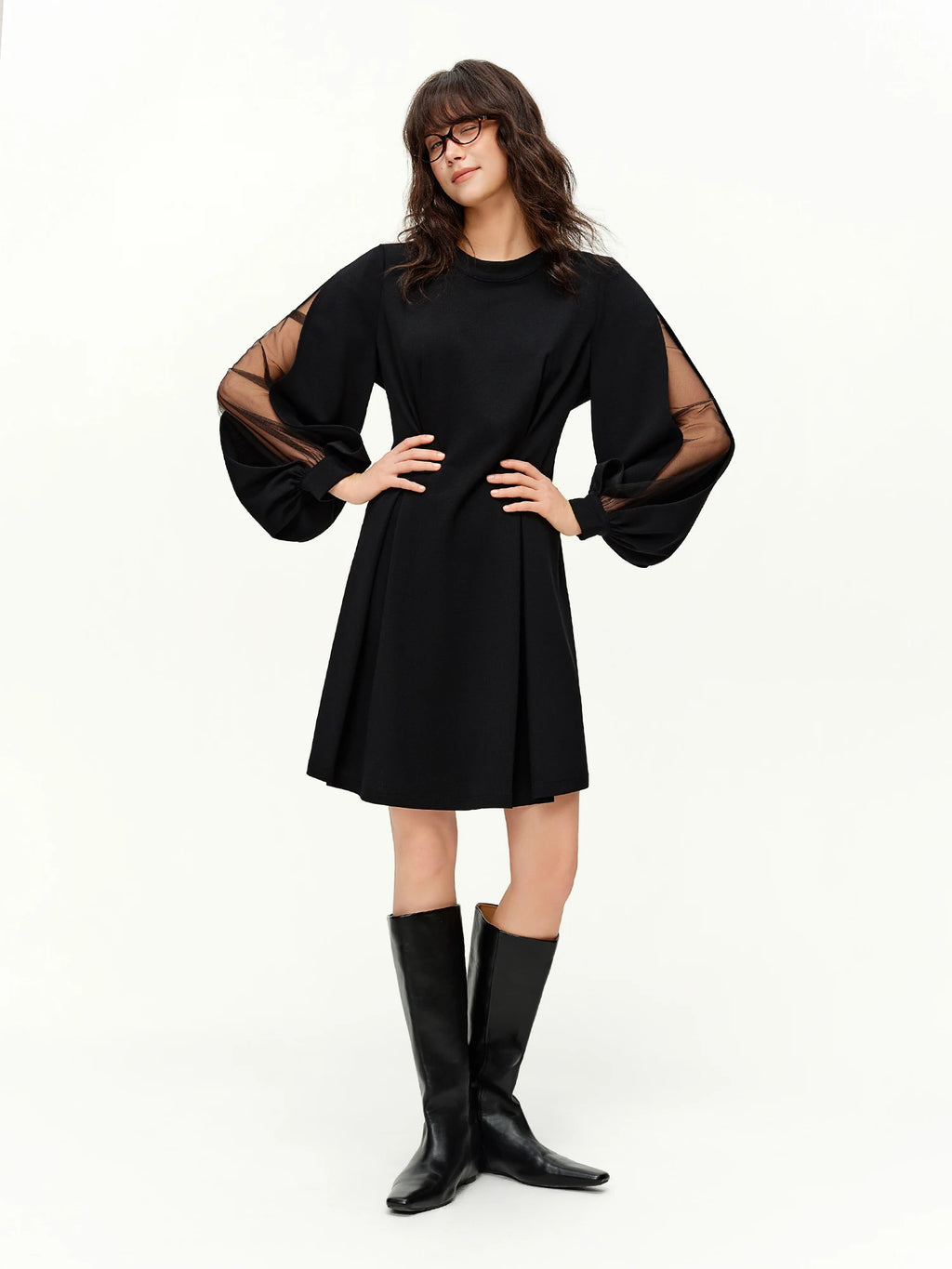 DUSHU 2026 Spring Women's French Waist Dress, Black Bodycon Mini Dress A-line Midi Dress Office Chic Retro Minimalist Style