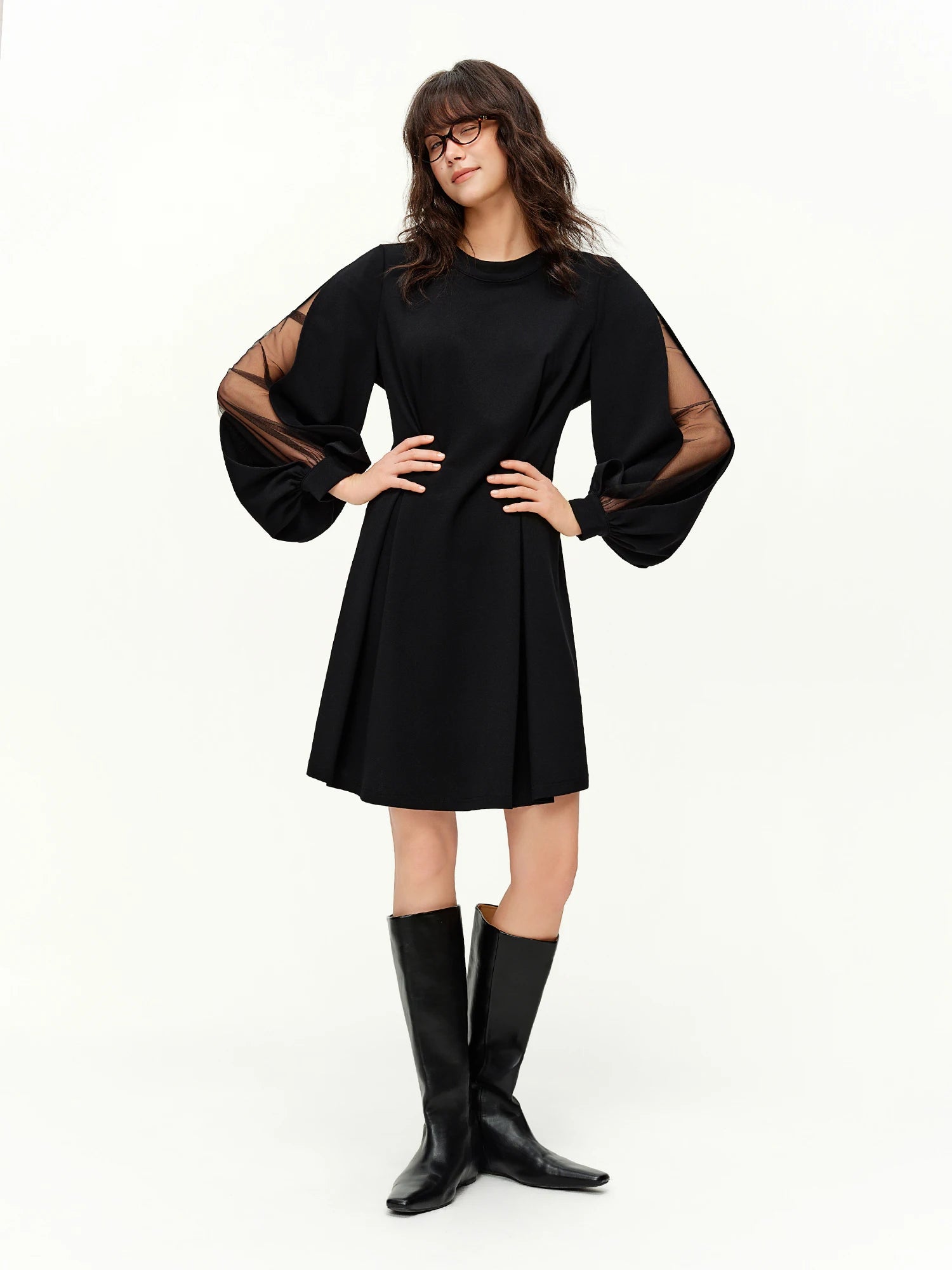 DUSHU 2026 Spring Women's French Waist Dress, Black Bodycon Mini Dress A-line Midi Dress Office Chic Retro Minimalist Style