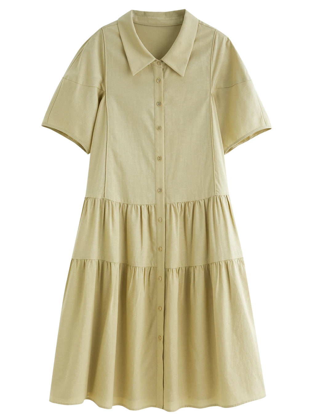 DUSHU Plus Size Casual Commuting Lapel Shirt Dress 2025 Summer New Arrival HIgh Waist Slimming Fashion A-line Dress 25DS82616