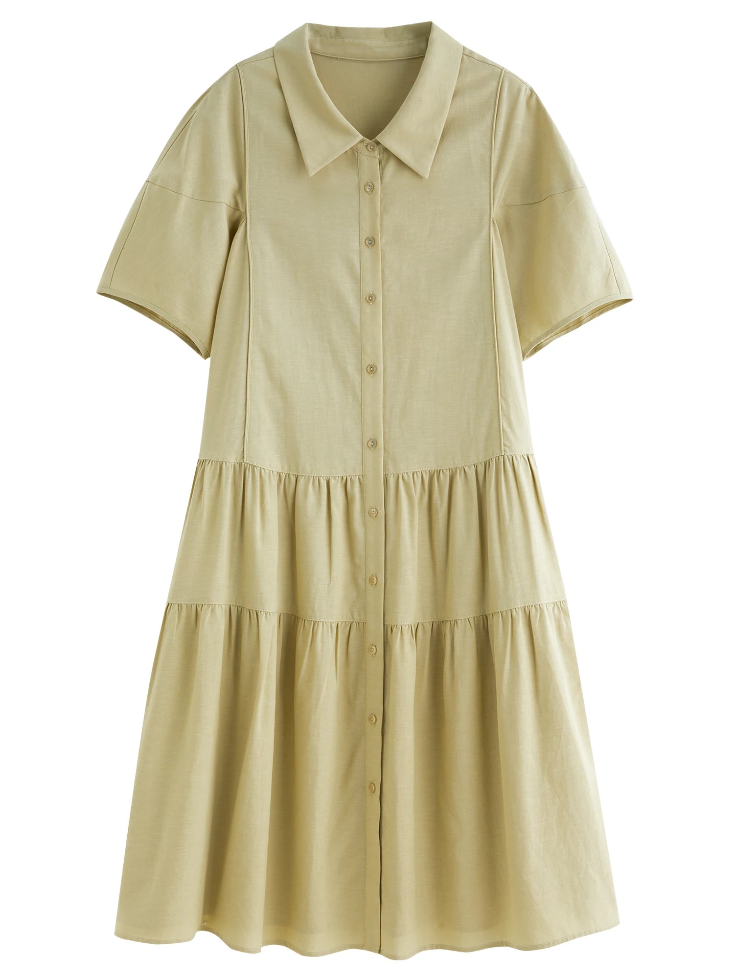 DUSHU Plus Size Casual Commuting Lapel Shirt Dress 2025 Summer New Arrival HIgh Waist Slimming Fashion A-line Dress 25DS82616