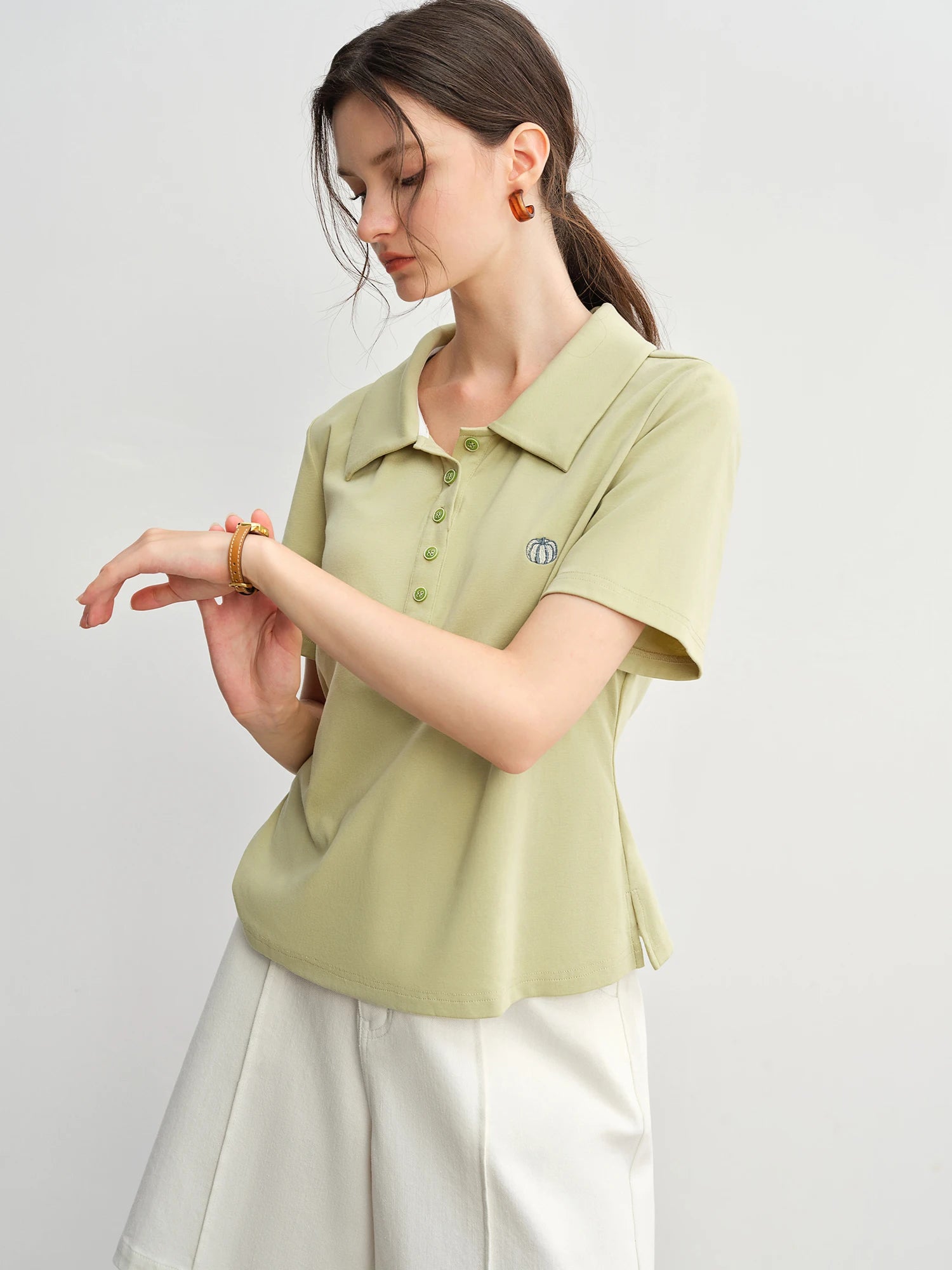 DUSHU Plus Size Women's Casual Simple Polo Collar T-shirt 2025 Summer New Style Slimming Fit for Plus-sized Girls 25DS82815
