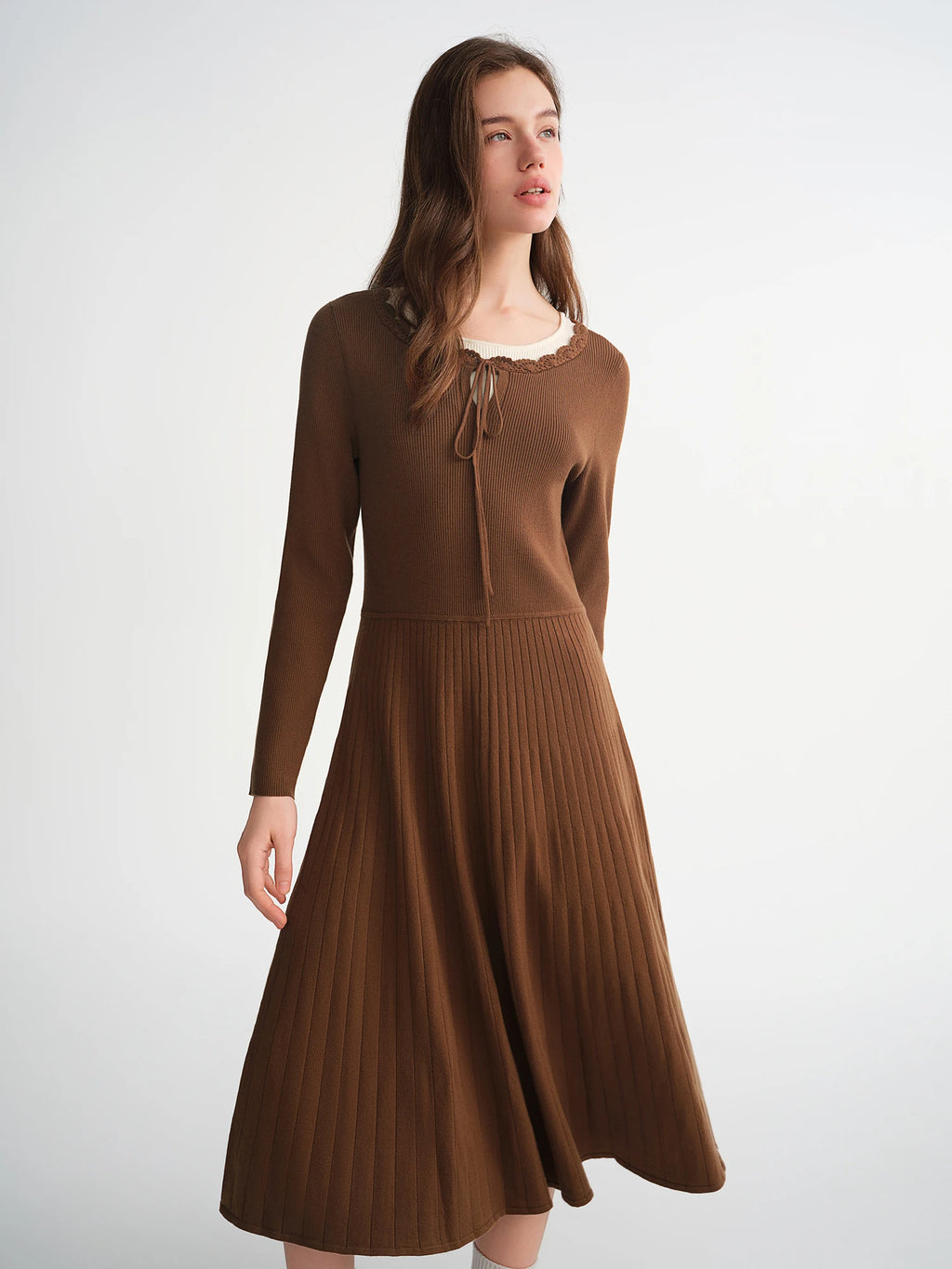 DUSHU Women's Fashion Private Romantic Color Clash Mock Two-Piece Knit Dress Elegant and Versatile Knit Dress for Curvy Women