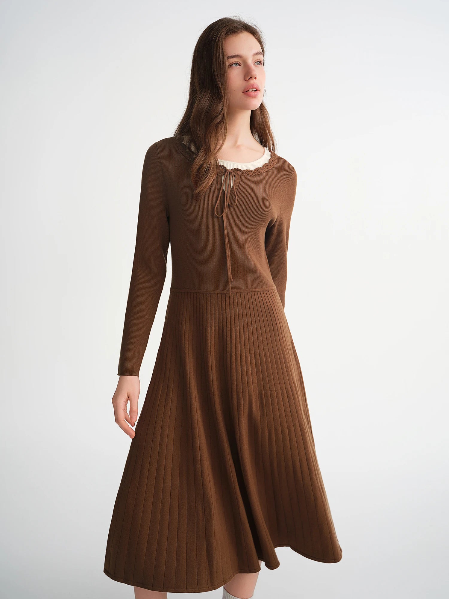 DUSHU Women's Fashion Private Romantic Color Clash Mock Two-Piece Knit Dress Elegant and Versatile Knit Dress for Curvy Women