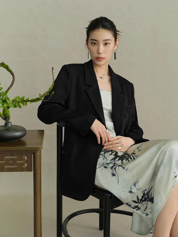 DUSHU Commuter Black Label Series Acetate Suit Jacket for Women Autumn New Style Advanced Design Solid Color Blazers Suit Female