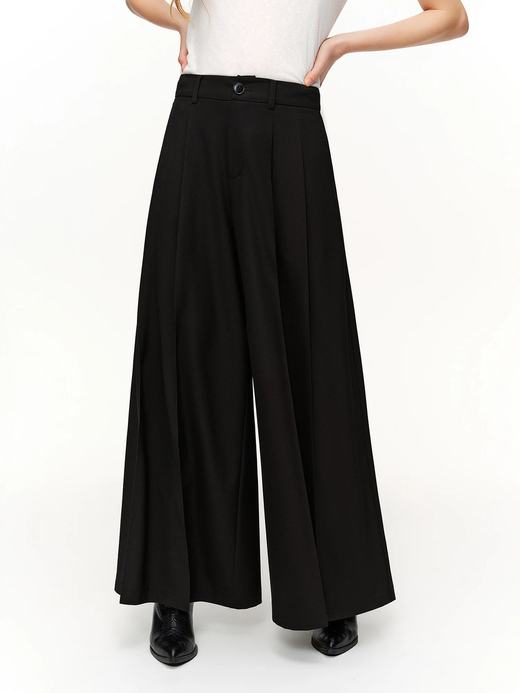 DUSHU 2026 Spring Women's High Waist Pleated Wide Leg Pants Paper Bag Waist Relaxed Fit Straight Trousers for Casual Daily Wear