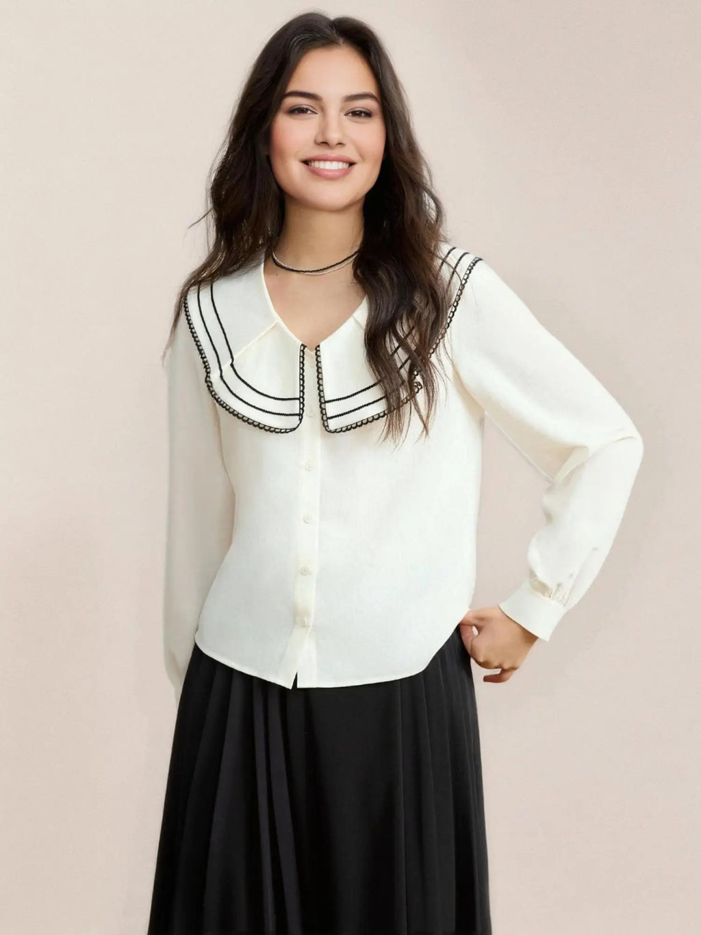 DUSHU Plus Size Women Clothing 2025 New Doll Collar Long-sleeved Shirt Female Design Niche Chic Casual Loose Tops 25DS81067