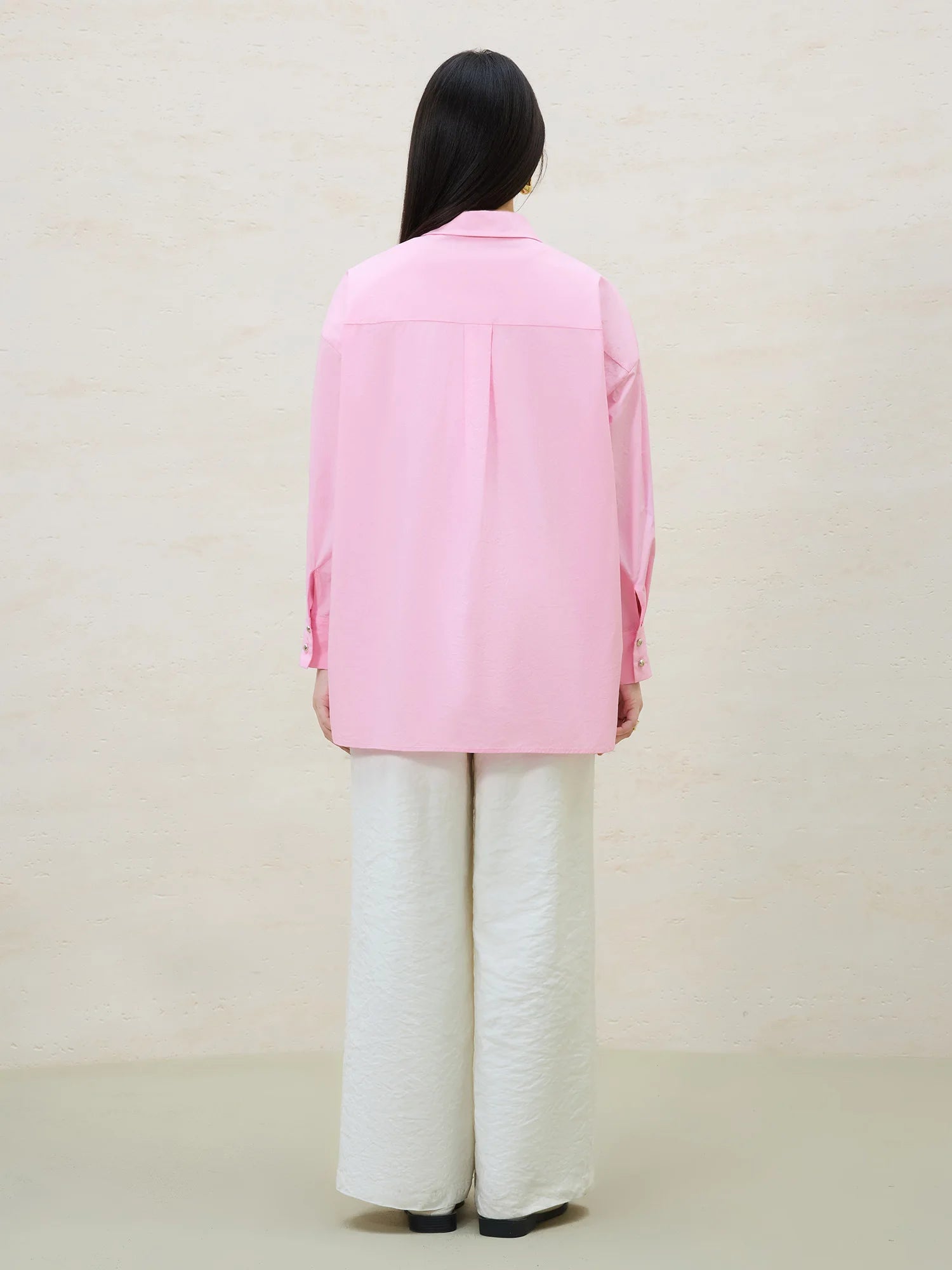 DUSHU Unique Design Embroidery Hollow Cotton Long-sleeved Shirt 2025 Summer New Pink Loose Versatile Fashion Top 25DS82052