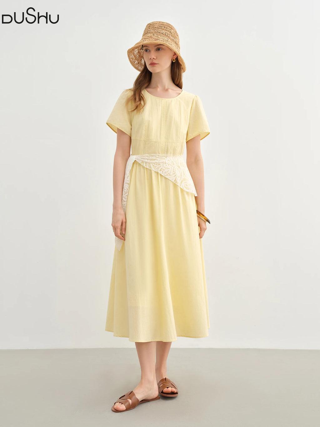 DUSHU Three Color Choice Women Long Dress 2025 Summer New Arrival Elegant Style Wear High Waist Slim Chic Long Dress 25DS82747