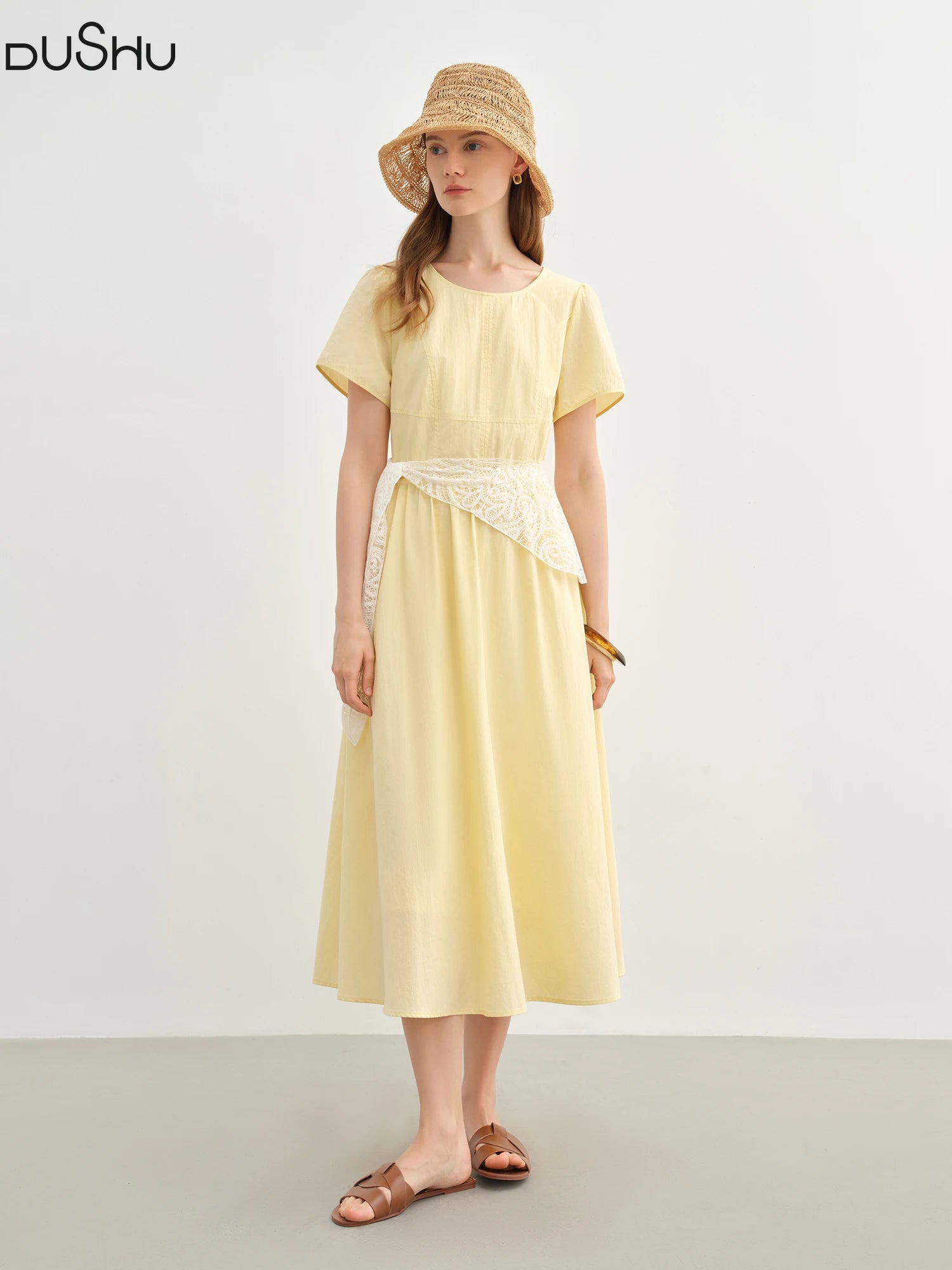 DUSHU Three Color Choice Women Long Dress 2025 Summer New Arrival Elegant Style Wear High Waist Slim Chic Long Dress 25DS82747