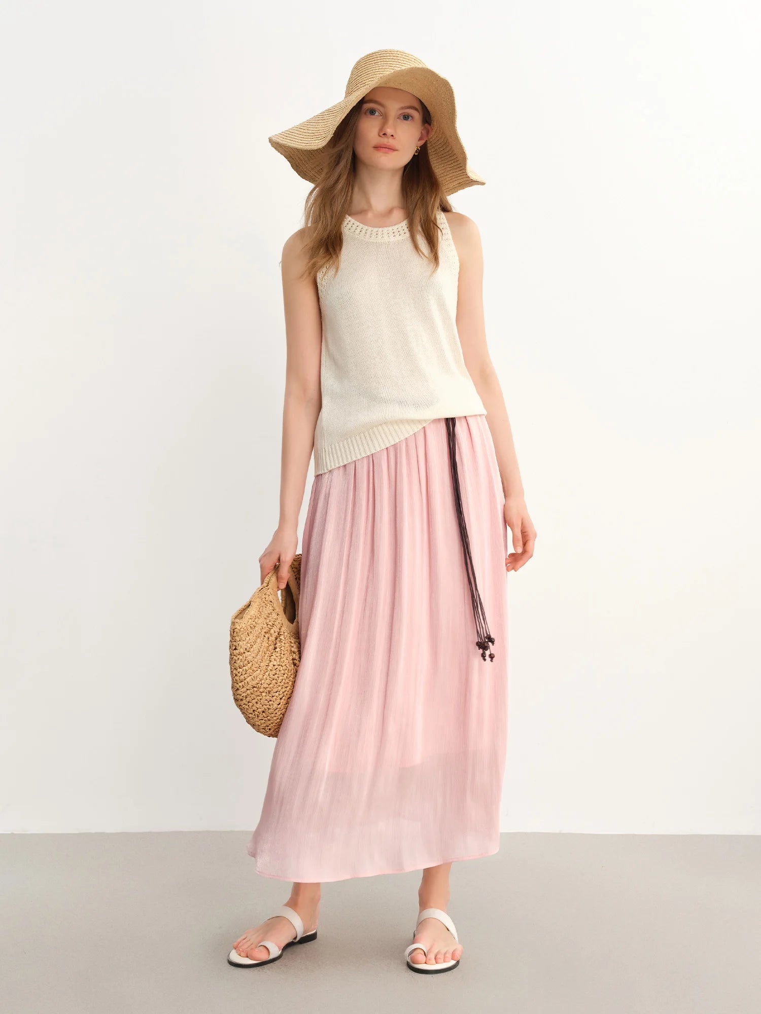 DUSHU Plus-Size Women's Lightweight Flowing A-Line Skirt - 2025 Summer New Fashionable Commute Long Dress 25DS82792