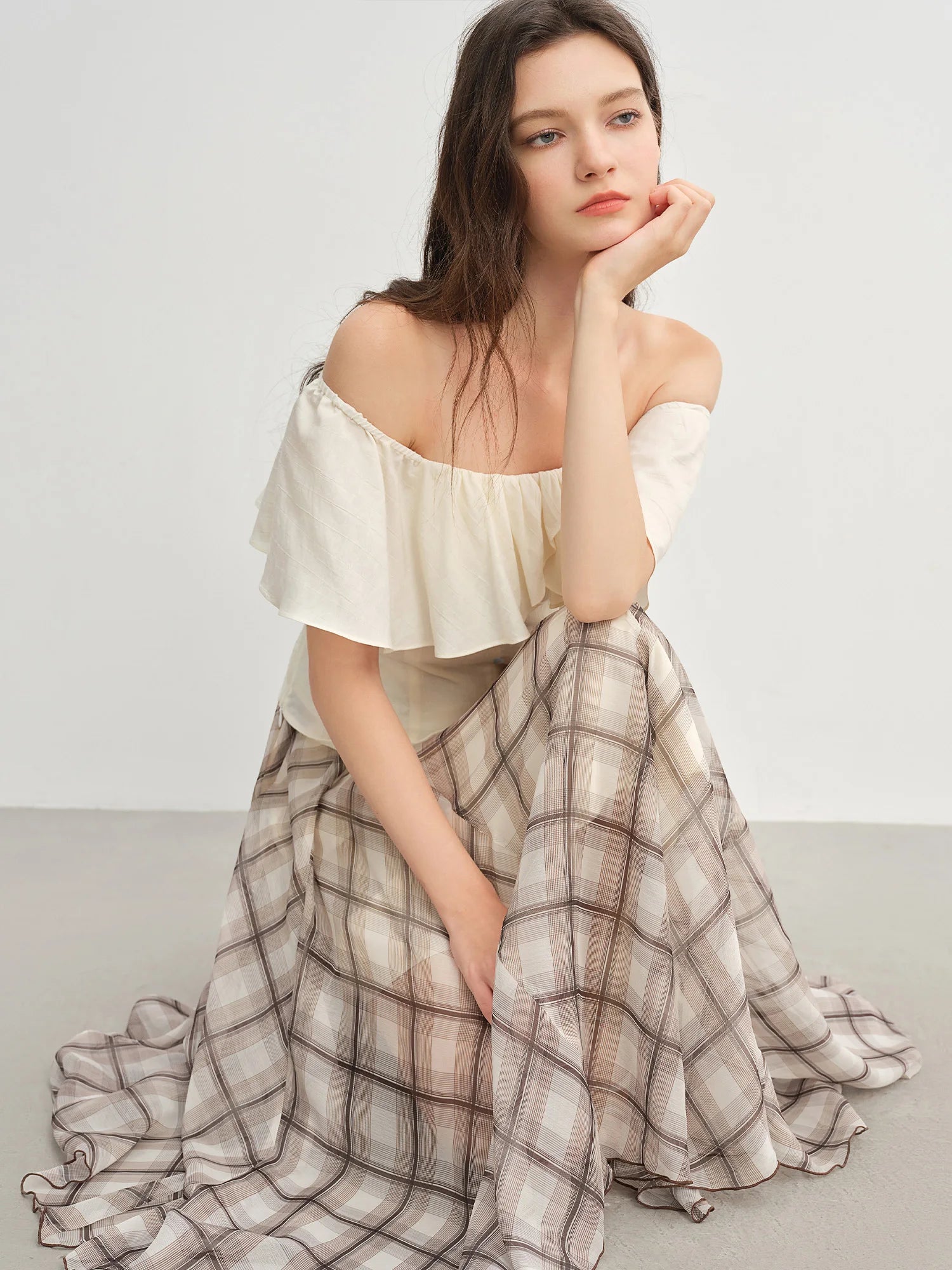 DUSHU Women's French Lazy Style One-shoulder Lotus Leaf Collar Shirt 2025 Summer New Arrival Slightly Fresh Top 25DS82379