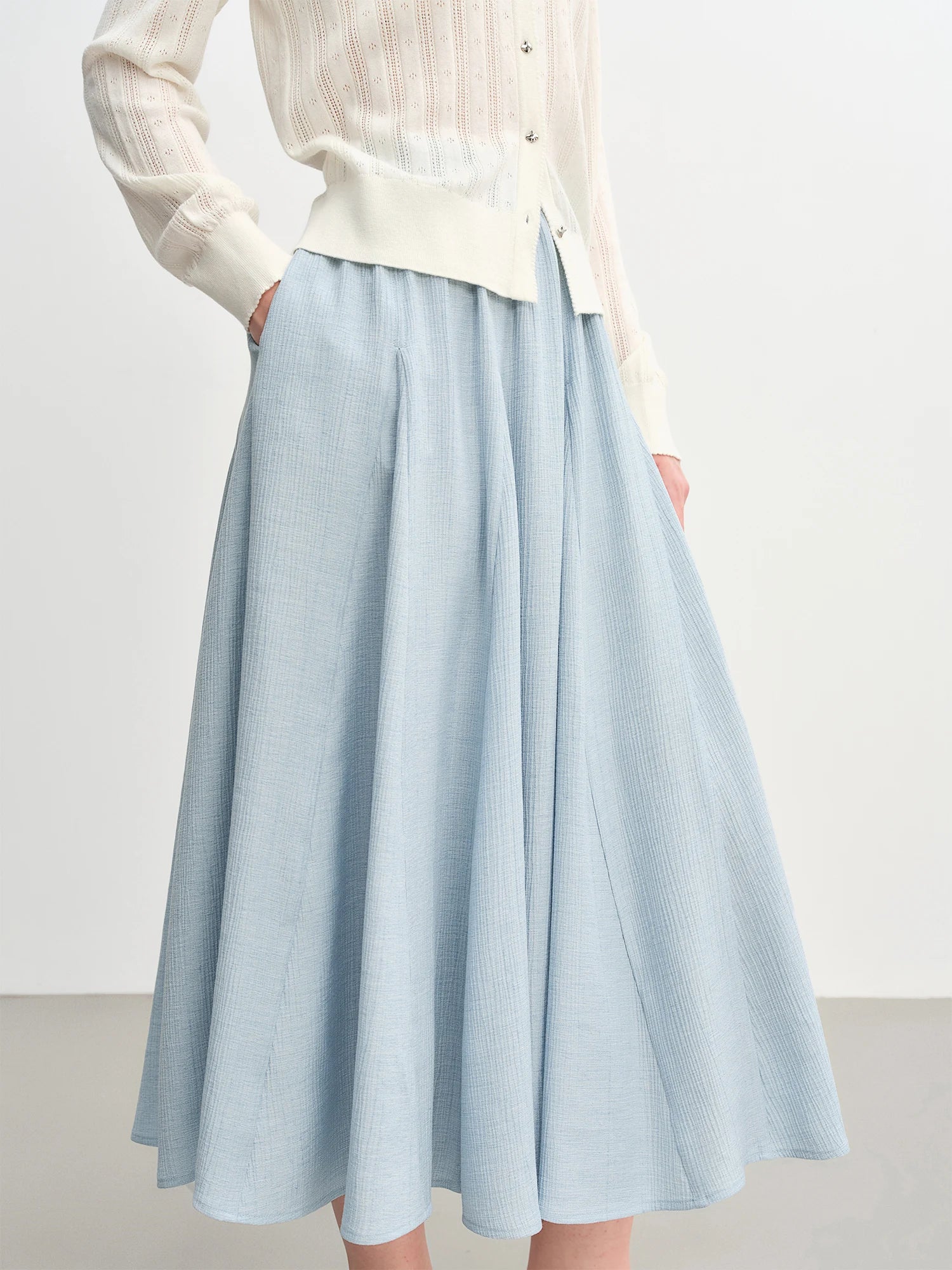 DUSHU Plus Size Women's A-line White Half Skirt 2025 New Autumn Arrival Pleated Textured Long Skirt 25DS83188