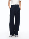 DUSHU Women's Workwear inspired Casual Pants High-waist Ripped Seam Metal Studs Straight-leg Long Pants 2026 Summer New Arrival