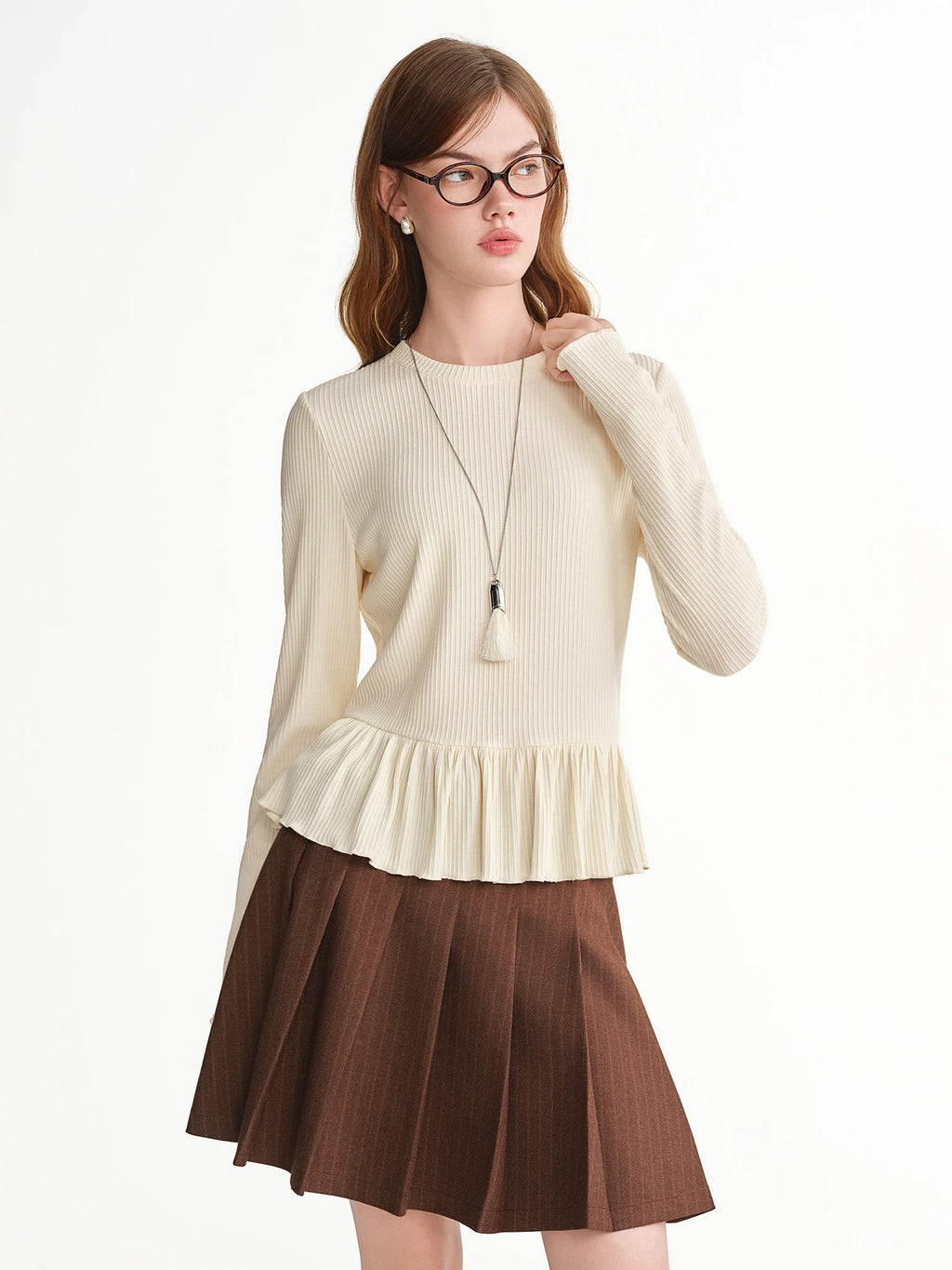 DUSHU 2025 Winter Plus Size Ruffle Trim Round Neck Knit Top Women's Slimming Baselayer Turtleneck Casual Blouse Casual Looks
