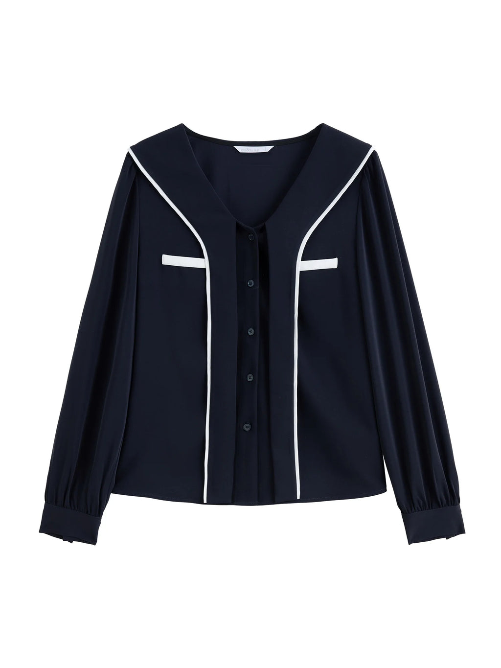 DUSHU Women Spring Chiffon Blouses Preppy Style Navy Collar SLong Sleeve Shirt 2025 Spring Female Long Sleeve Tops 25DS81156