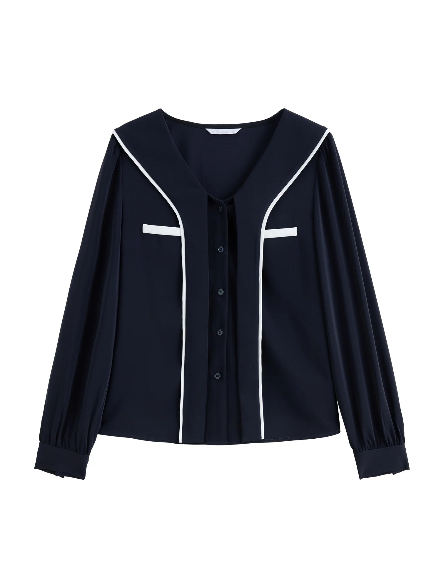 DUSHU Women Spring Chiffon Blouses Preppy Style Navy Collar SLong Sleeve Shirt 2025 Spring Female Long Sleeve Tops 25DS81156