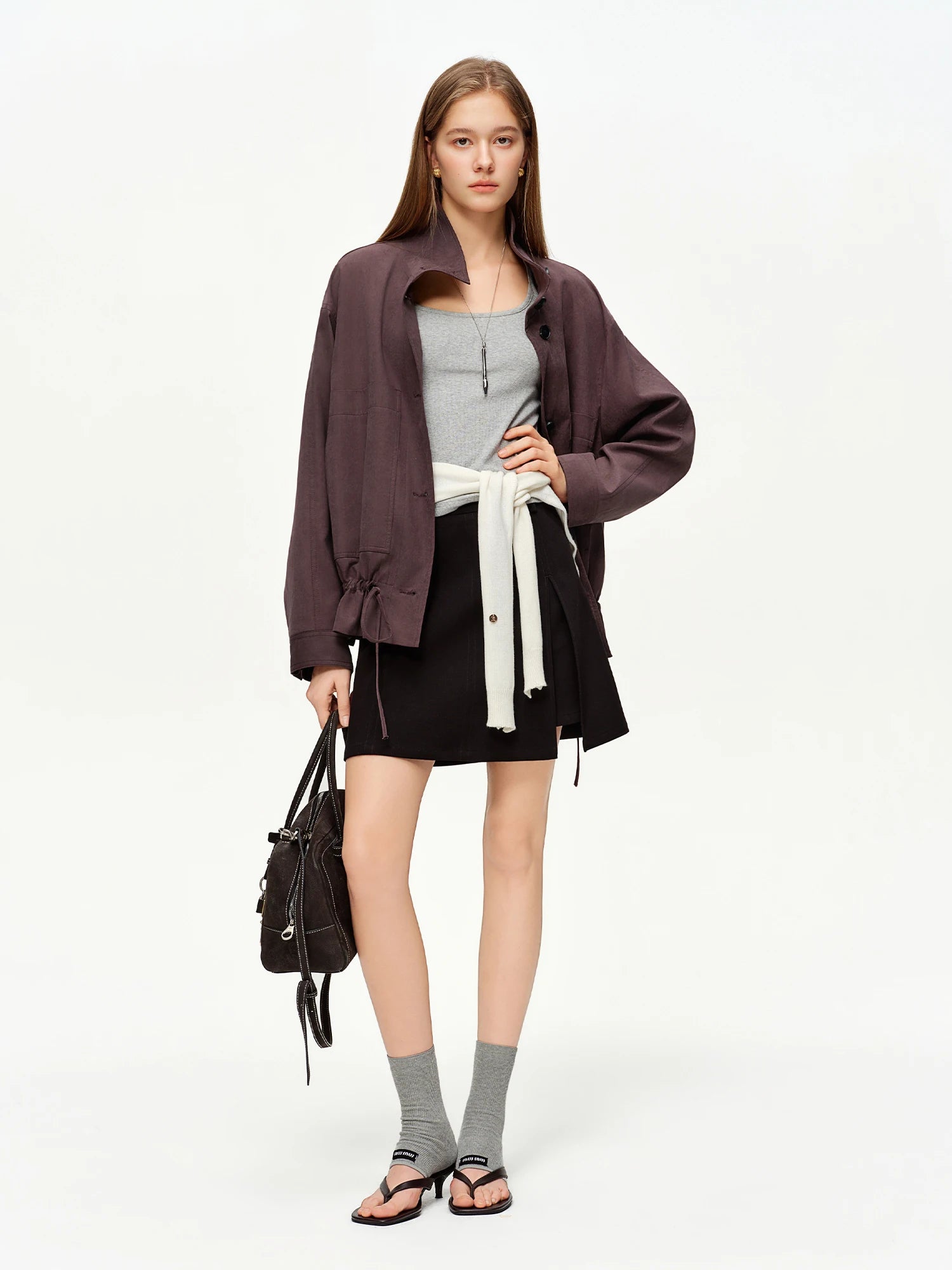 DUSHU Fleece-feel Casual Stand-collar Jackets Women New Spring 2026 Cropped Coats Solid Commuting Waist-defined Trendy