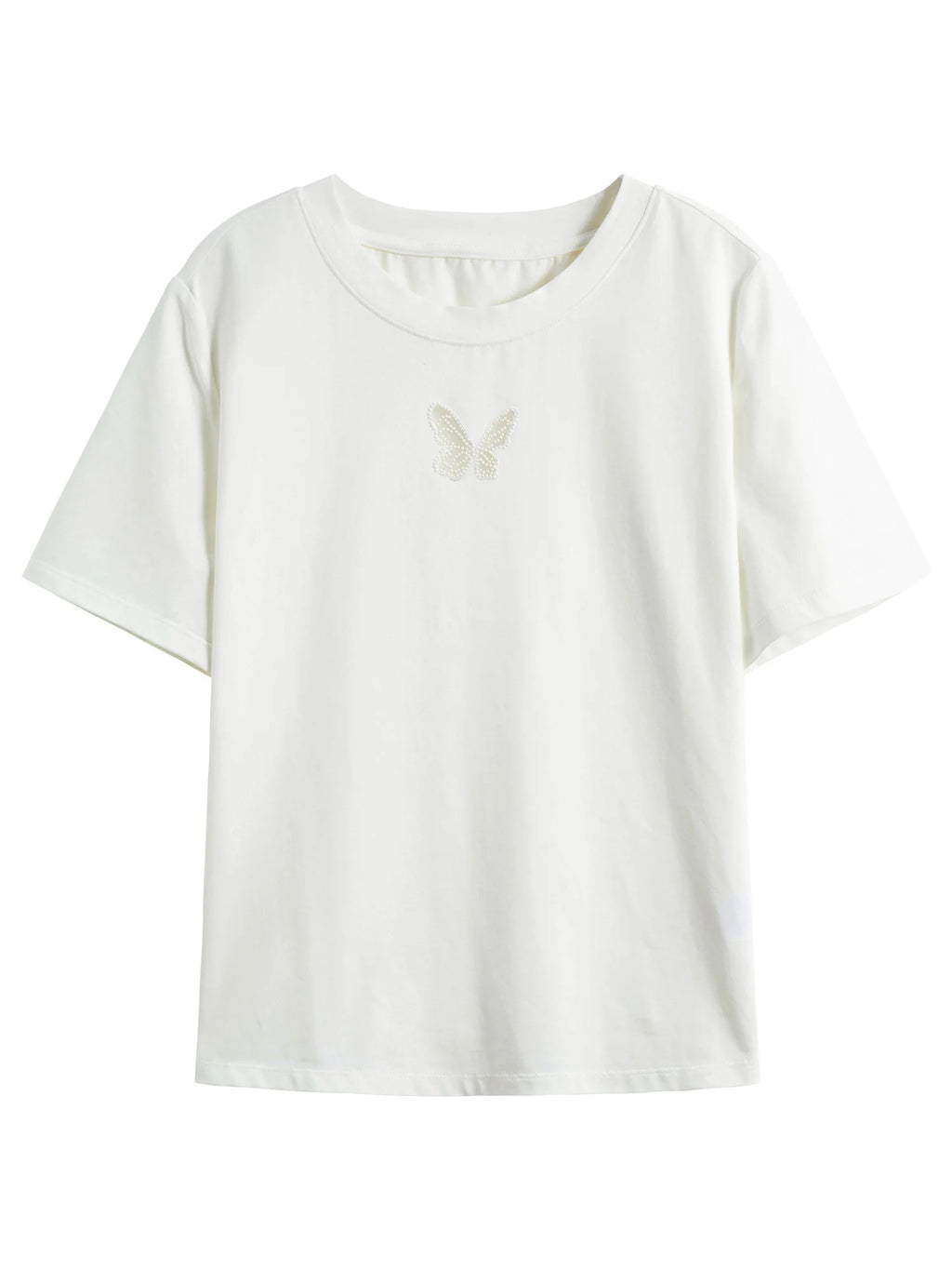 DUSHU Office Lady Hollow Mesh Embroidery Straight Shoulder T-shirt 2025 Spring Summer New Commuter Short-sleeved Top 25DS81307
