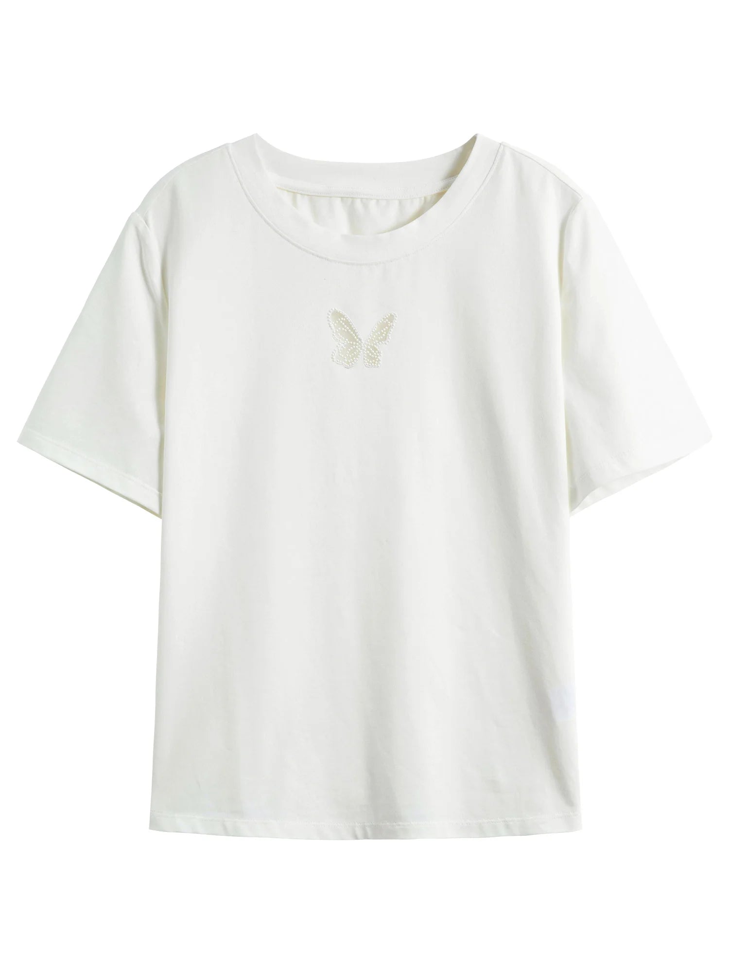 DUSHU Office Lady Hollow Mesh Embroidery Straight Shoulder T-shirt 2025 Spring Summer New Commuter Short-sleeved Top 25DS81307