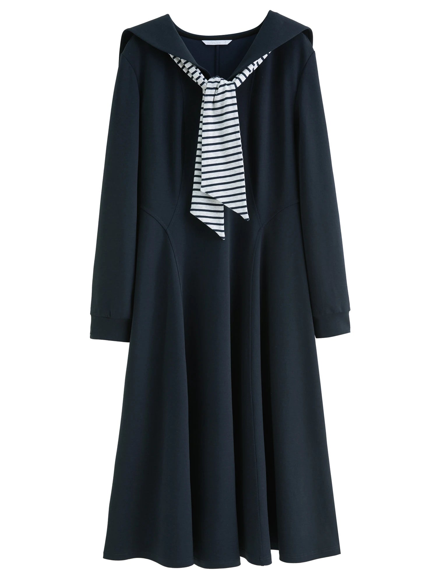 DUSHU Colleg Style Contrasting Color Wraparound V-Neck Long Dress 2025 Fall New Arrival Stylish Slimming 25DS83325+25DS83242