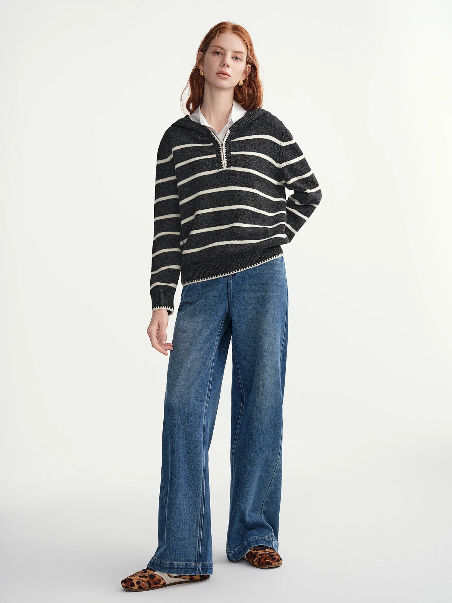 DUSHU Curved Side Seam Forward Wide-leg Jeans Women Slightly Straight Pants Loose Fit All-match Vintage Blue Unisex Ins Ulzzang