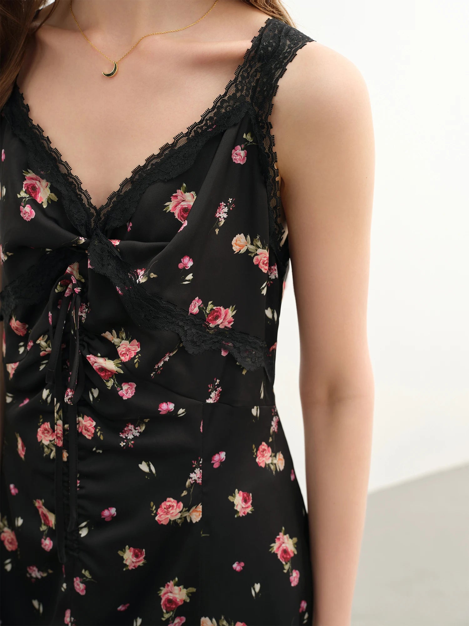 DUSHU Plus-Size Women's【Midnight Rose】 Lace Strapless Dress - 2025 Summer New Arrival Knot Slimming Long Dress 25DS82259