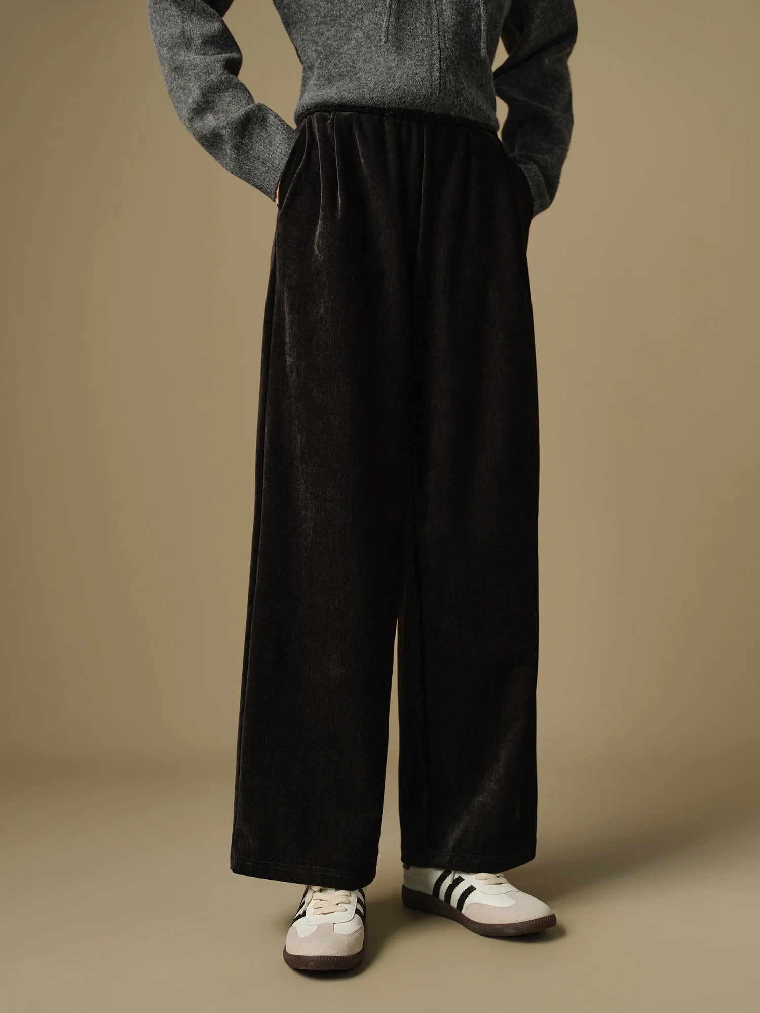DUSHU Plus Size Women's Flowing Velvet Wide Leg Pants 2024 Winter New High Waist Versatile Multi Color Pants 24DS84431