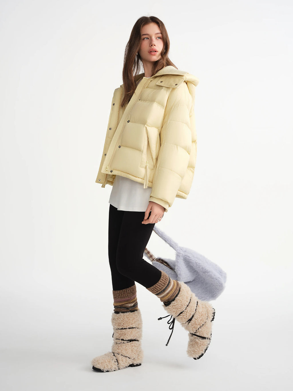 DUSHU 2025 Winter Women's Hooded Puffer Down Coat - Relaxed Fit Plus Size Thermal Insulated Short Jacket for Casual Warmth