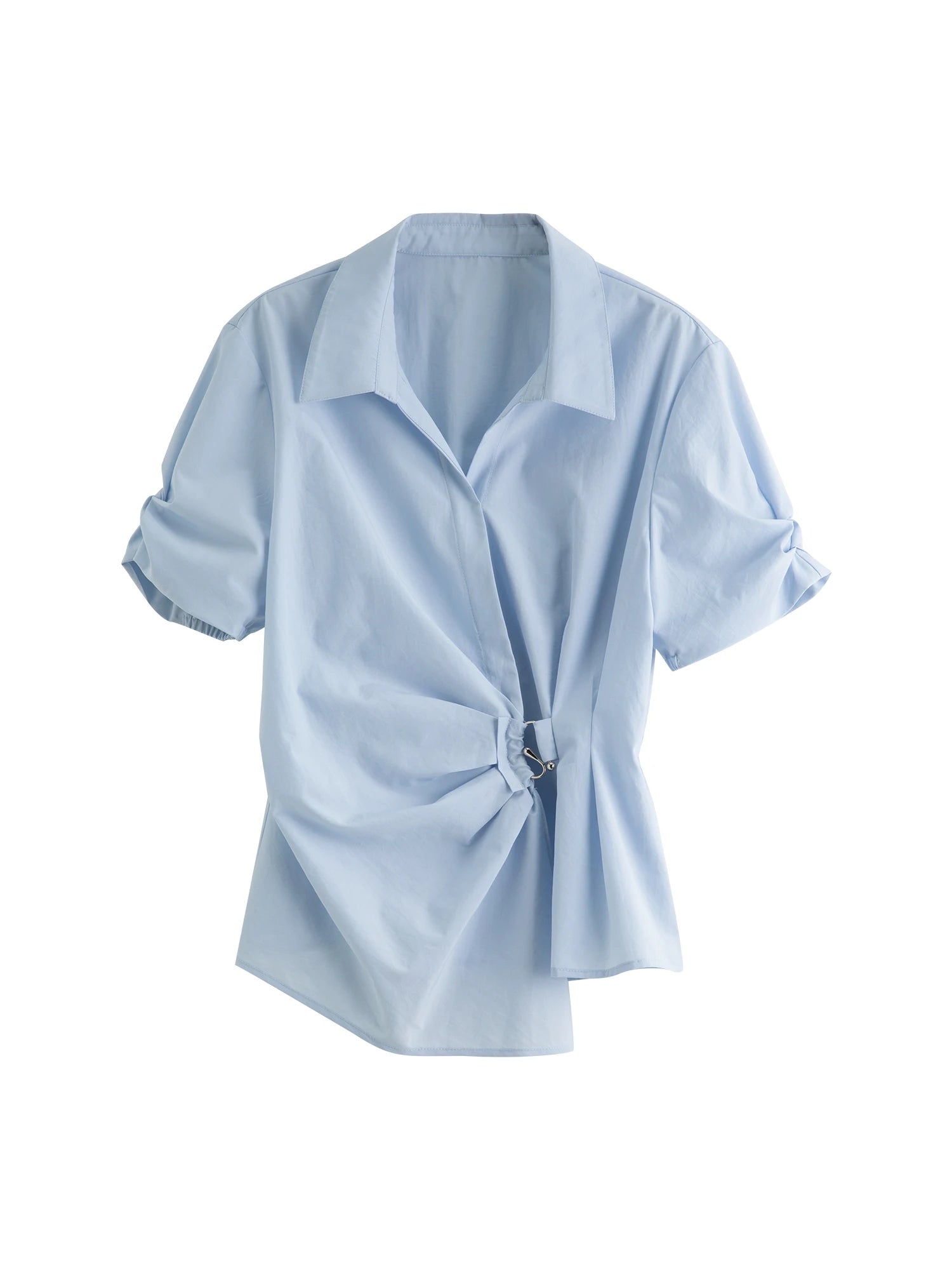DUSHU 2025 Summer Women's Curve-Sculpting Wrap-Styled Blouse - Adjustable Metallic Ring & Breathable Linen for Office Chic