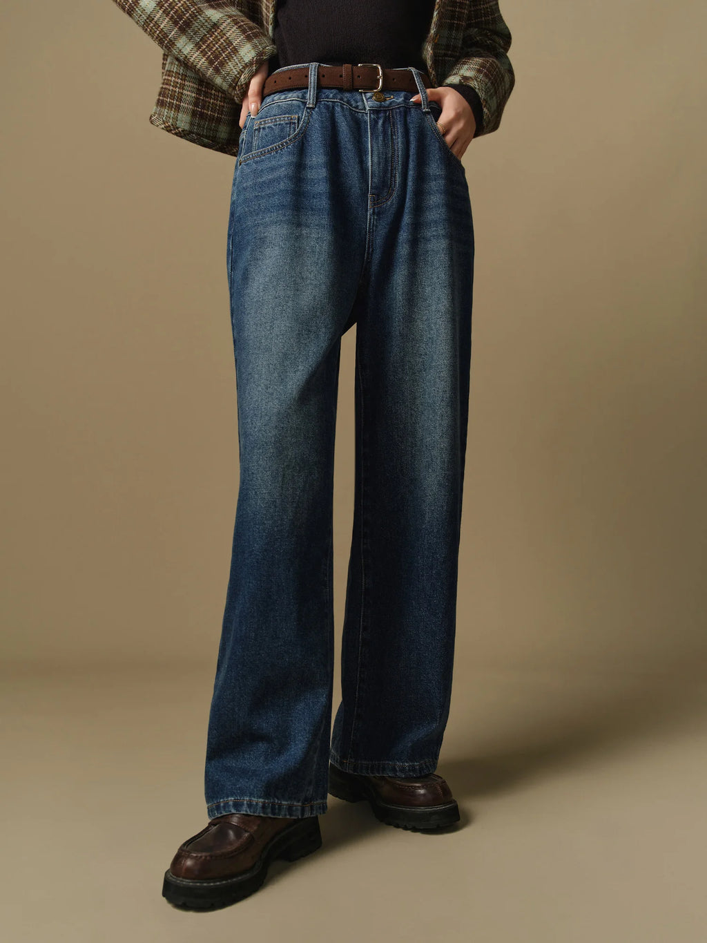 DUSHU Plus Size Women's High Waisted Straight Leg Jeans 2024 Winter Outfit New Classic Slimming Denim Pants 24DS84212