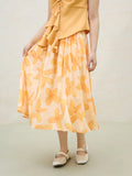 DUSHU Plus Size Romantic Art Orange Flower Umbrella Skirt For Women 2025 Summer Floral Fashion High Waist Skirt 25DS82081