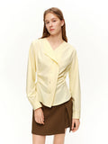 DUSHU 2026 Spring Women's V Neck Asymmetrical Blouse Unique Design Slim Fit Top for Effortless Office Style Lightweight Shirt