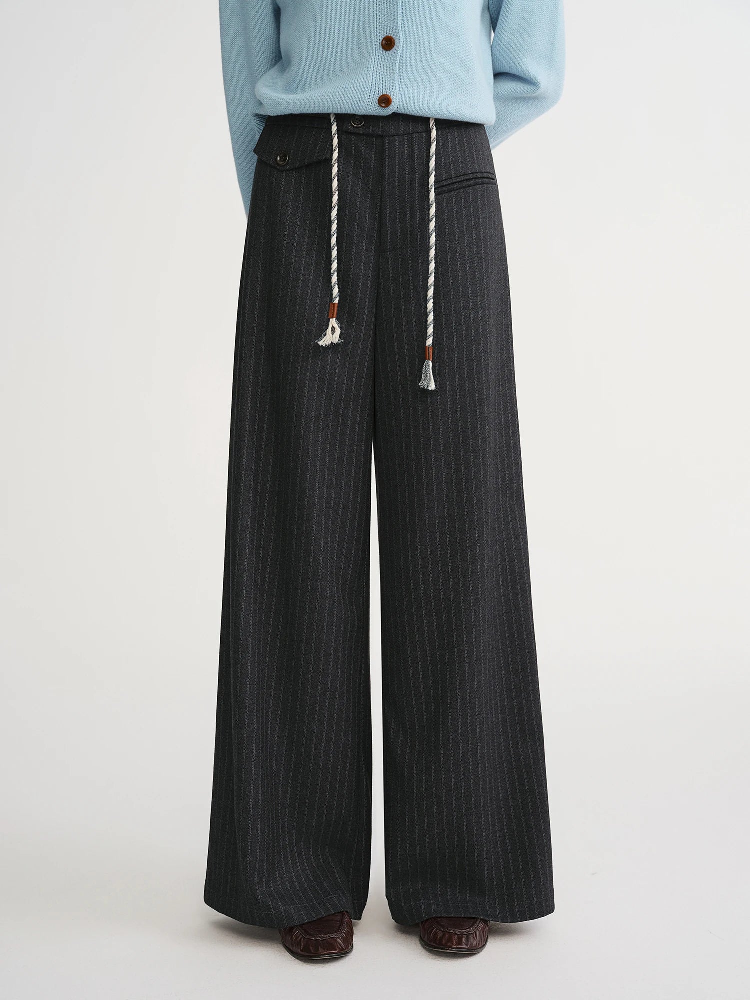 DUSHU Plus Size Women's Oversized Striped Blazer & Slimming Straight Leg Tros Set  Retro Casual Design 2025 New Arrival Pants