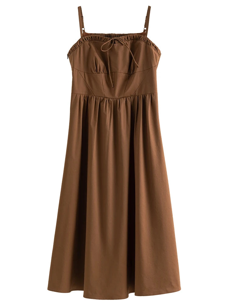 DUSHU Gentle Temperament Camisole Dress New High Waisted Slimming Holiday Style For Summer 2024 Green Women Dress 24DS82285