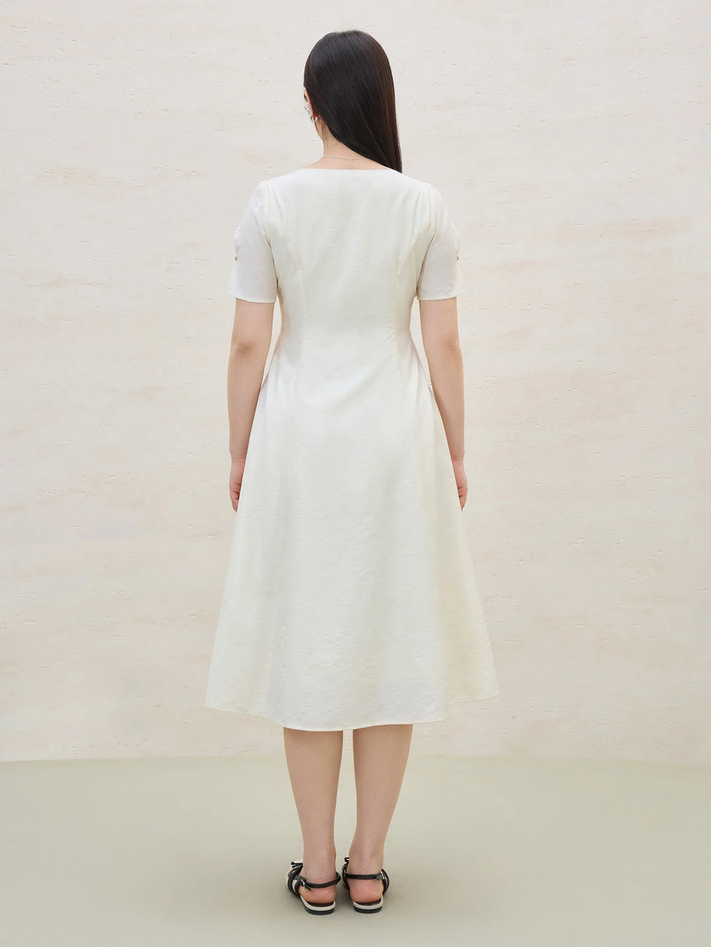 DUSHU 2025 Summer Plus Size Women French-Style Square Neck Elegant Dress - Slimming Waist-Defining Solid White Maxi Dress