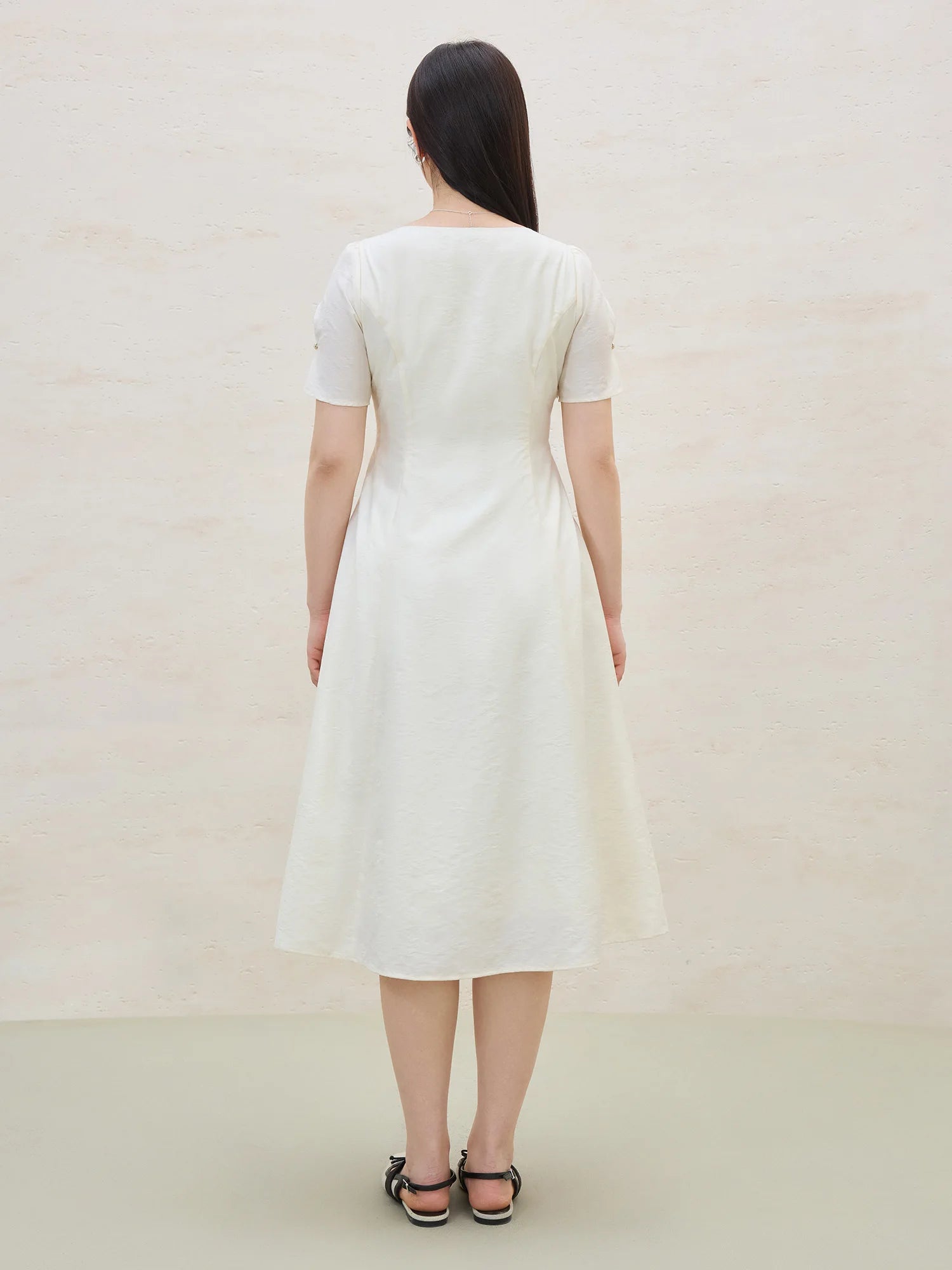 DUSHU 2025 Summer Plus Size Women French-Style Square Neck Elegant Dress - Slimming Waist-Defining Solid White Maxi Dress