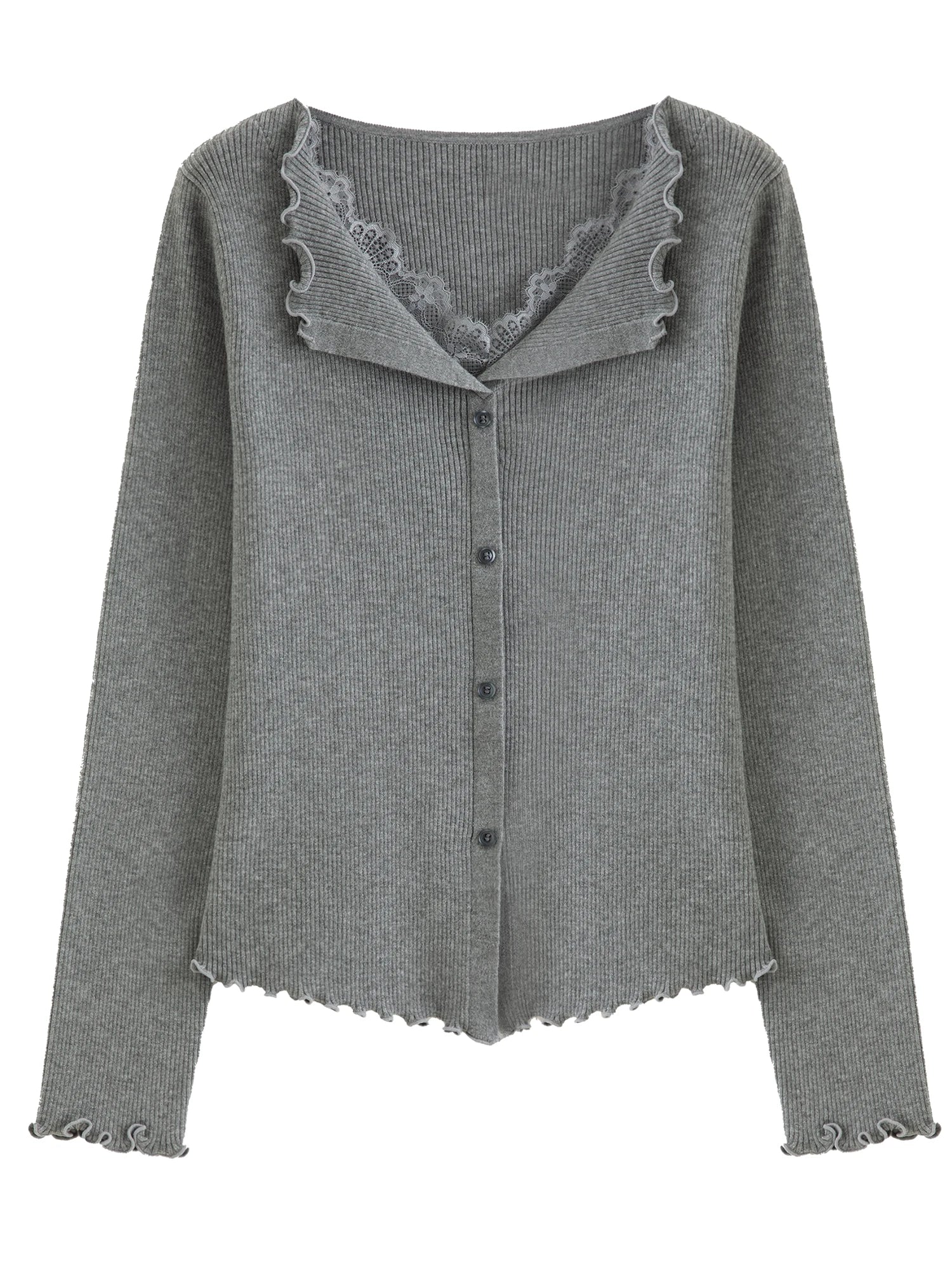 DUSHU【Lovely Christmas】2025 Plus Size Lace Trim Stand Collar Ribbed Knit Sweater Slimming Baselayer Turtleneck Elegant Blouse