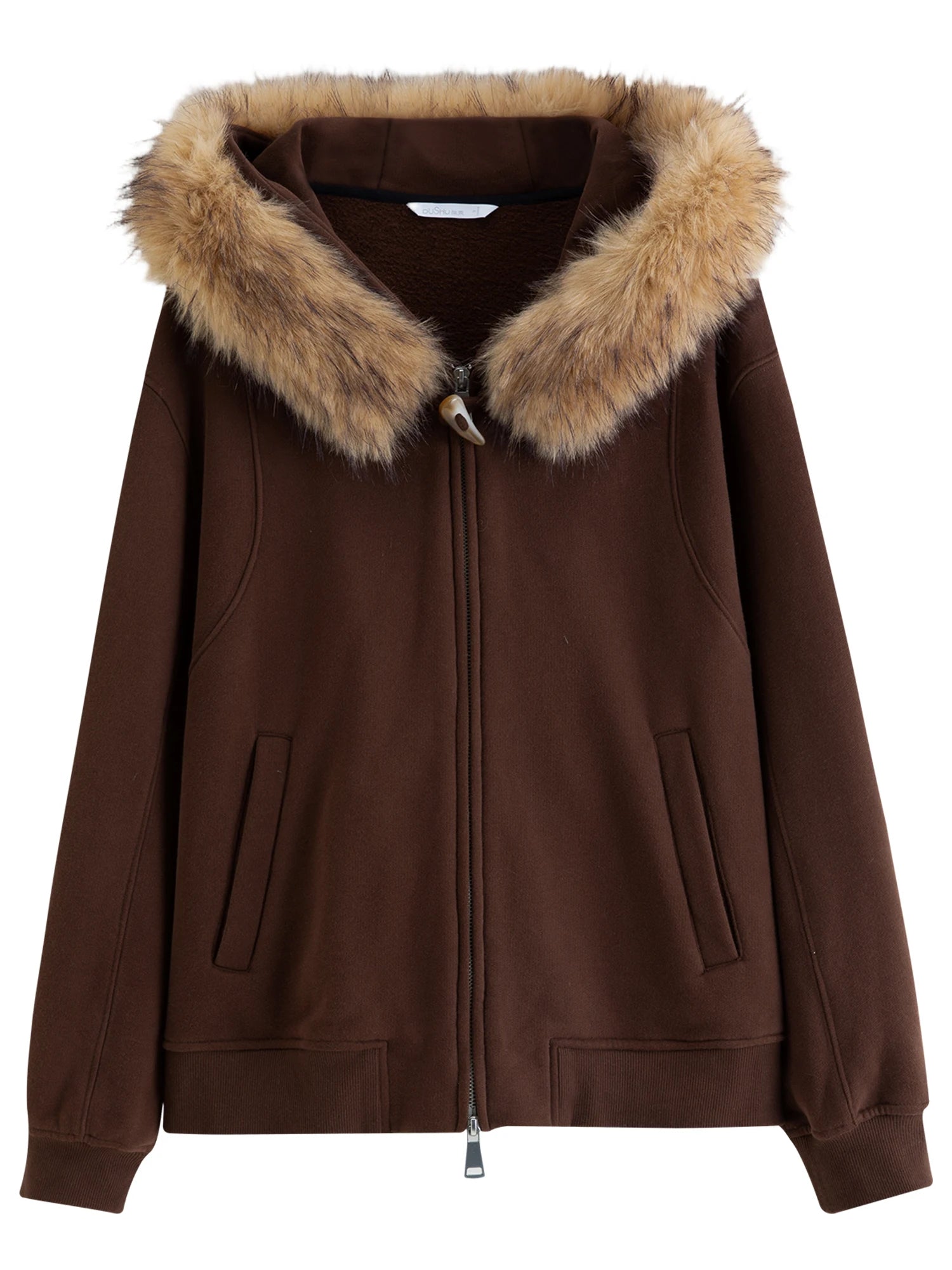 DUSHU Plus Women Customizable Silhouette Detachable Large Fur Hooded Sweatshirt Jacket Stylish Winter Autumn Warmth Outerwear