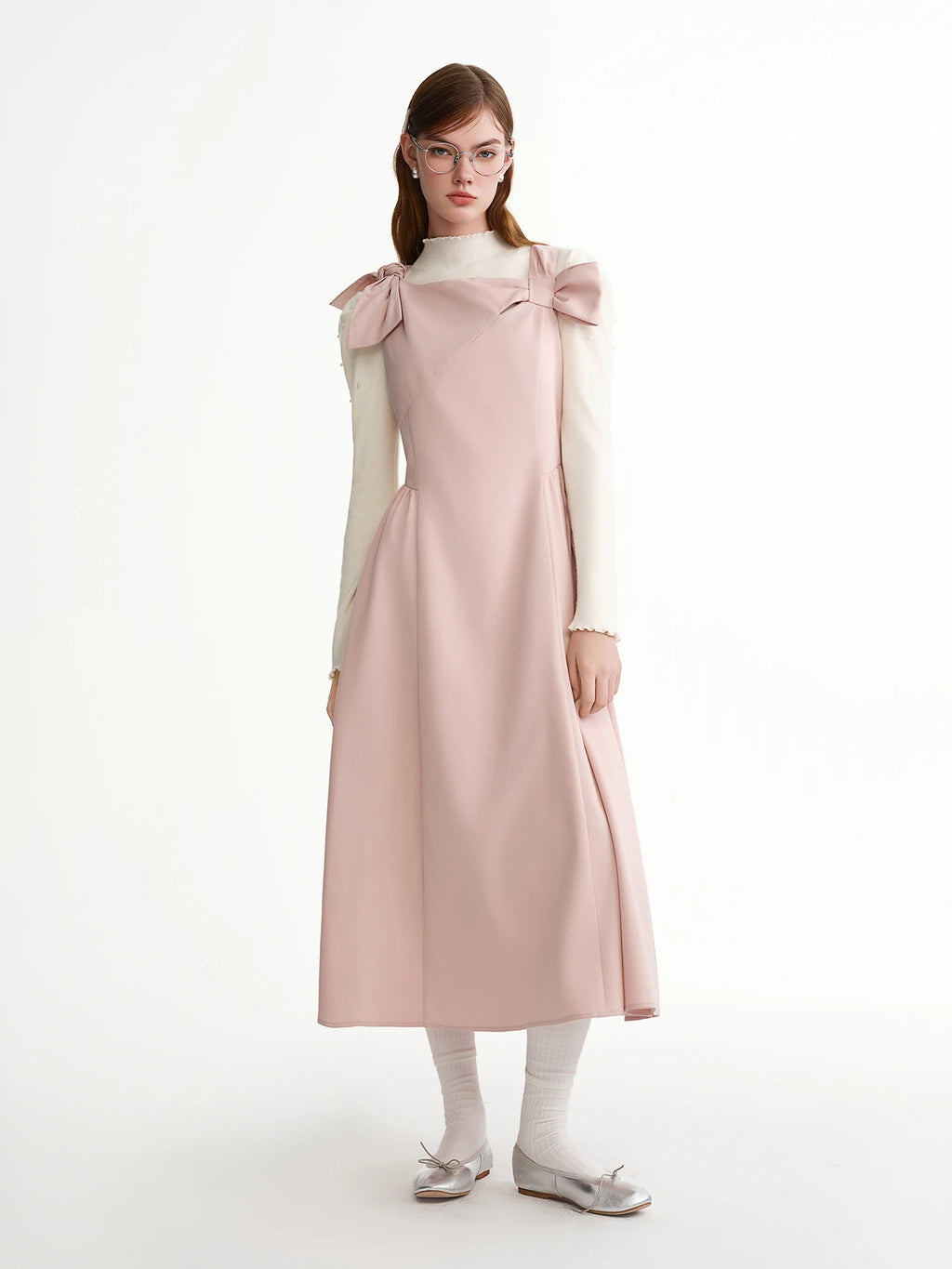 DUSHU 2025 Winter Women's Bow Detail Party Wear Dress for Office - Elegant Bowknot Cocktail Dress with Long Sleeves and A-Line