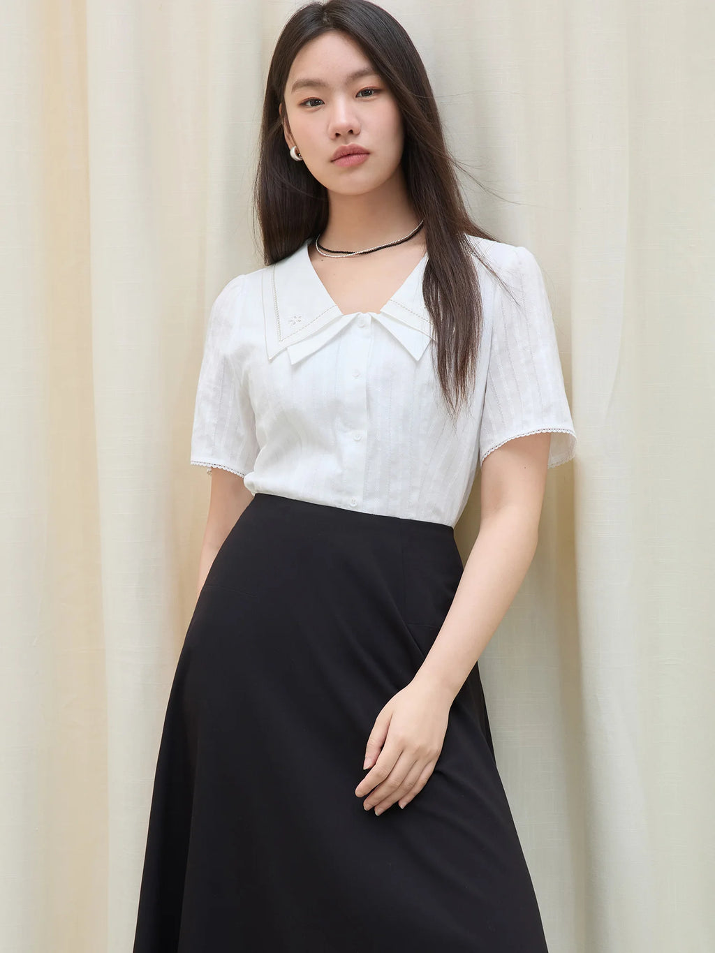 DUSHU Plus Size Double-layer Doll Collar Hollow Embroidery Blouse For Female 2025 Summer New Commuter Fashion Shirt 25DS82220