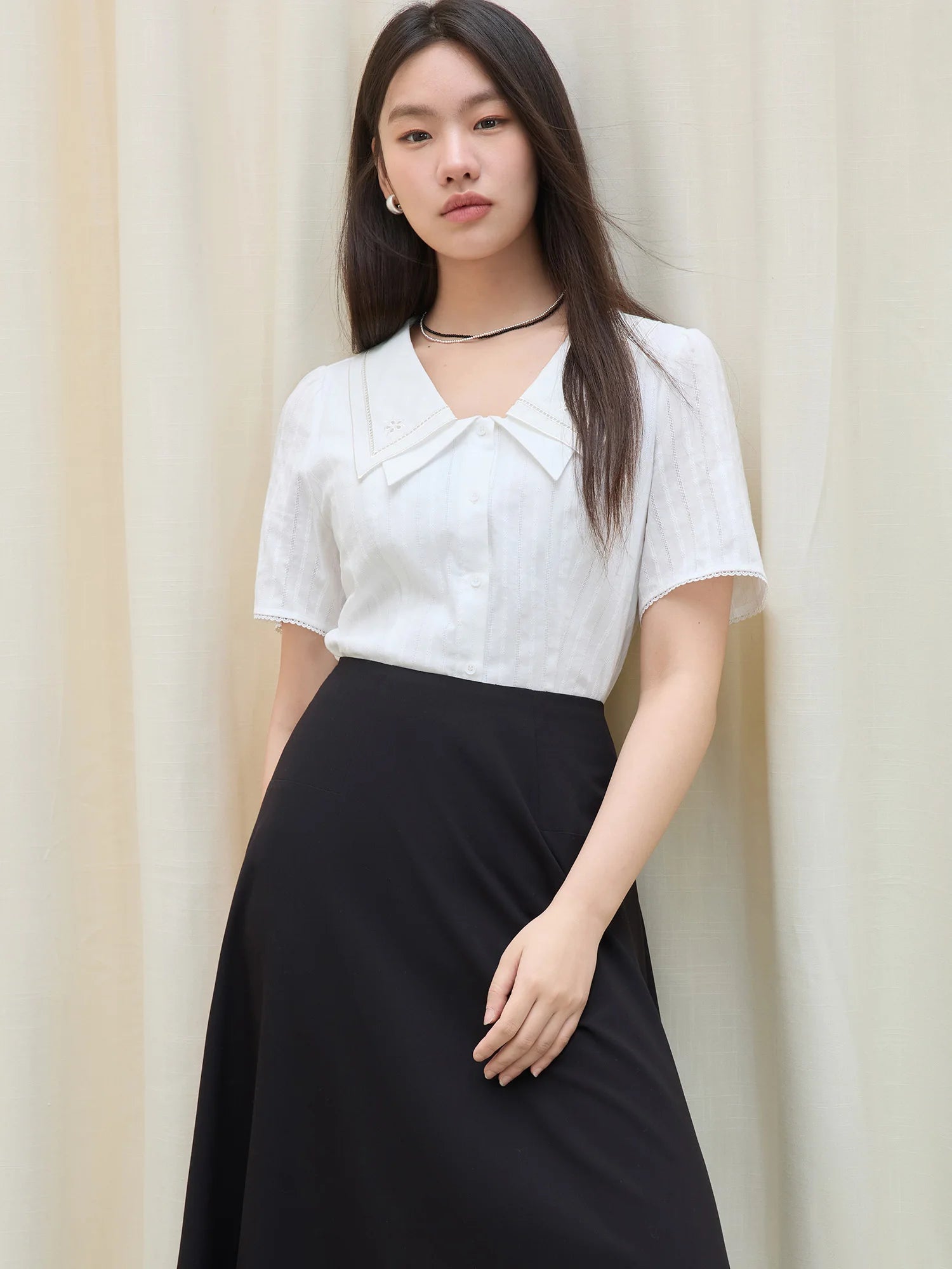 DUSHU Plus Size Double-layer Doll Collar Hollow Embroidery Blouse For Female 2025 Summer New Commuter Fashion Shirt 25DS82220