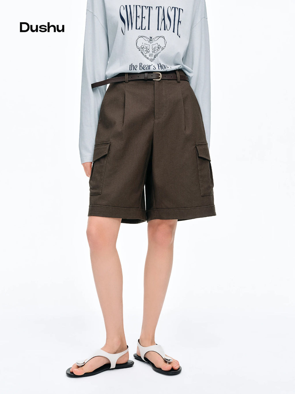 DUSHU Women's Mountain-inspired Workwear Capri Pants & Wide-leg Casual Shorts Spring/Summer 2026 New Arrival Polyester Pants