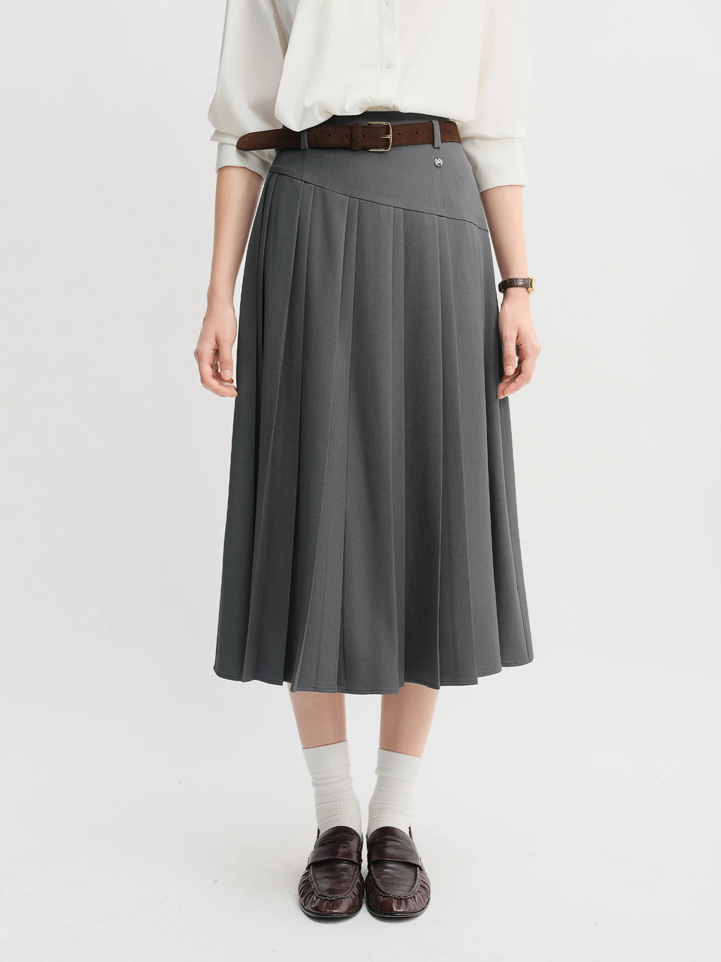 DUSHU Autumn 2025 Women's Ribbon Tie Blouse - Irregular Design Flowy Shirt with Tailored Fit for Office Casual