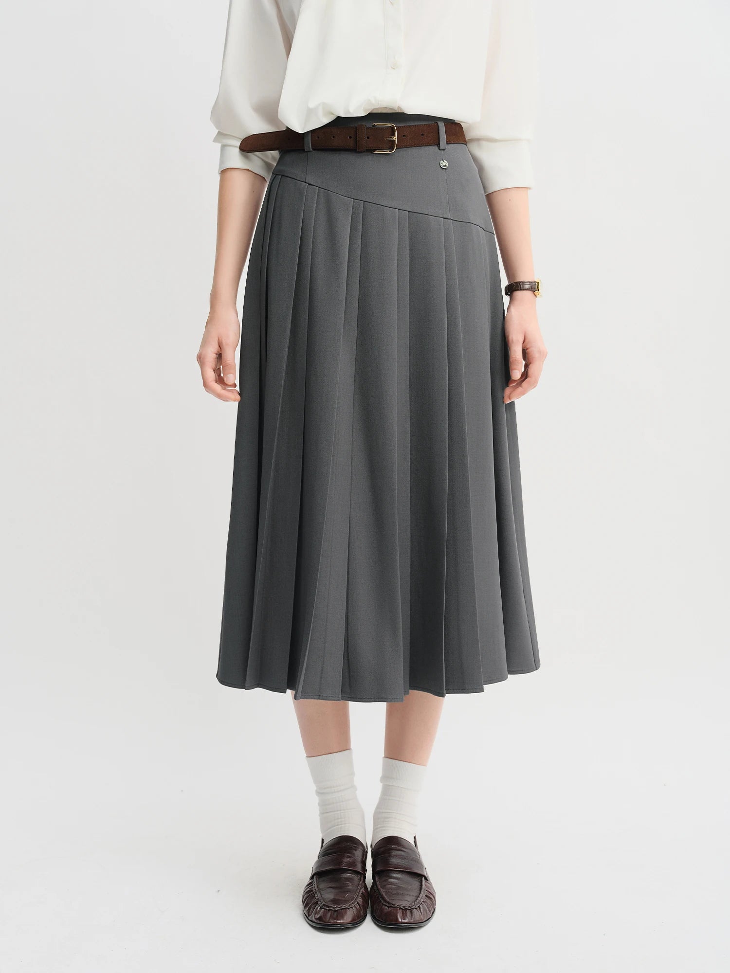 DUSHU Autumn 2025 Women's Ribbon Tie Blouse - Irregular Design Flowy Shirt with Tailored Fit for Office Casual